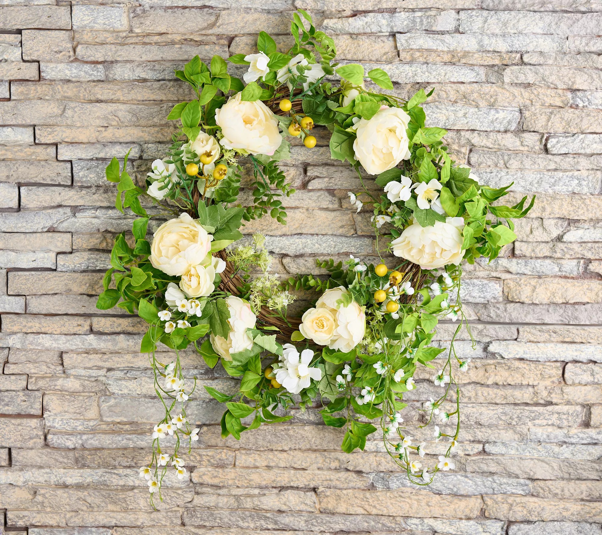 Wicker Park 24" Faux Ranunculus and Rose Blossom Draping Wreath