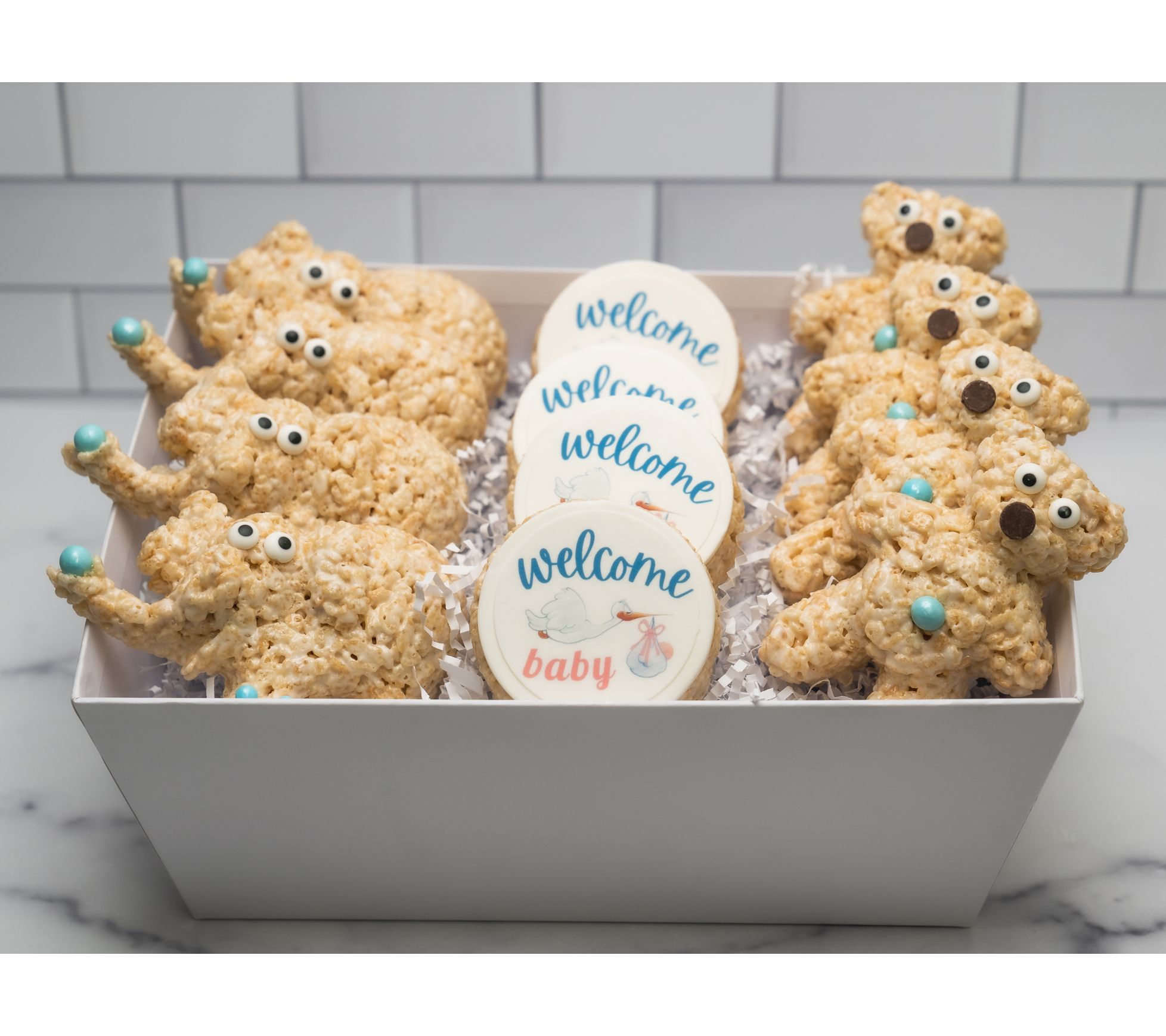 Creative Crispies 12 Piece Baby Blue Gift Basket