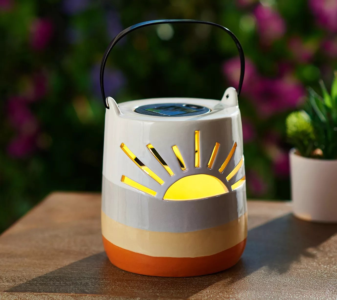 Lightscapes Illuminated Solar Ceramic Lantern with CutOut Design