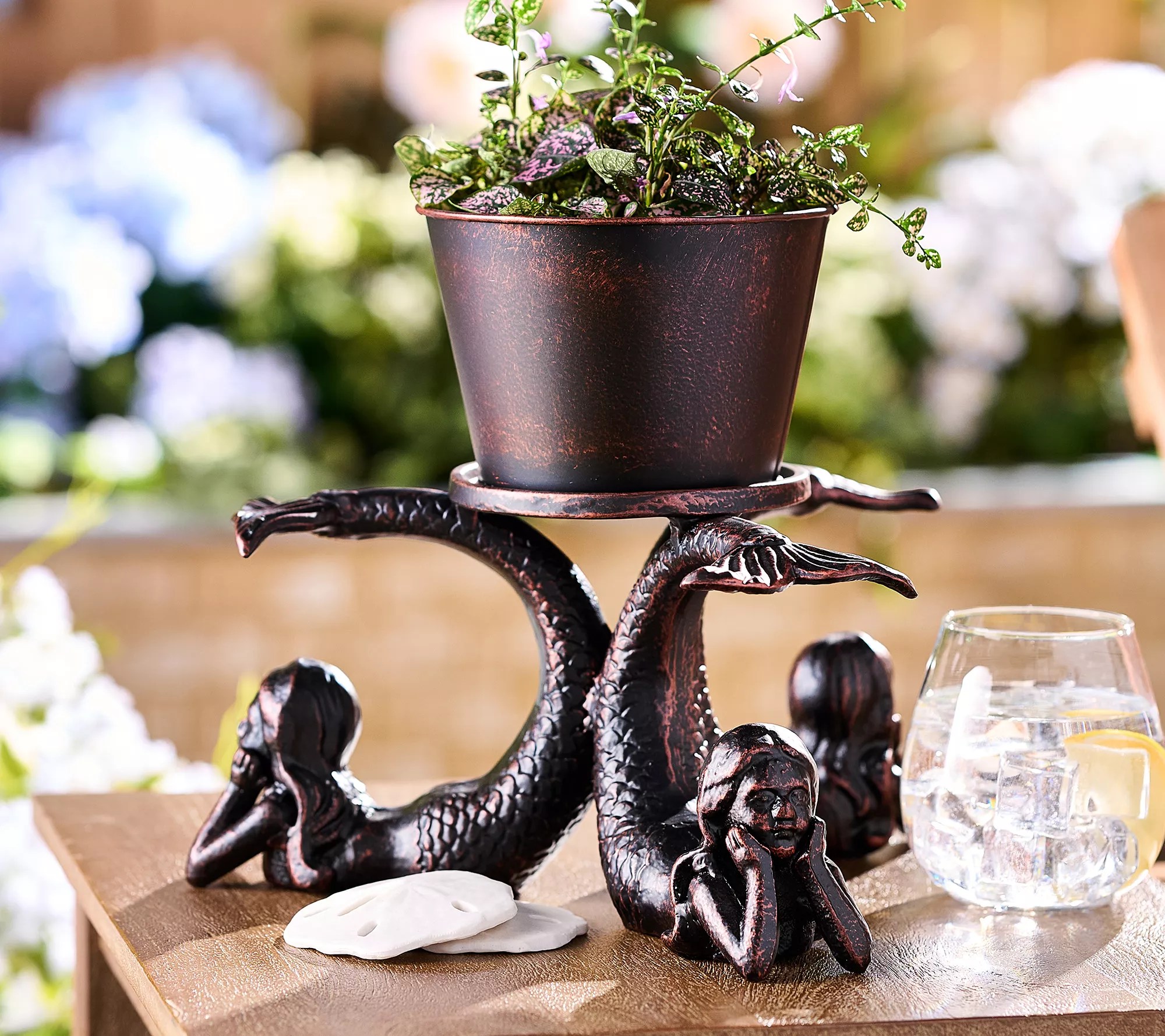 Barbara King Cast Iron Mermaid Plant Stand With Planter
