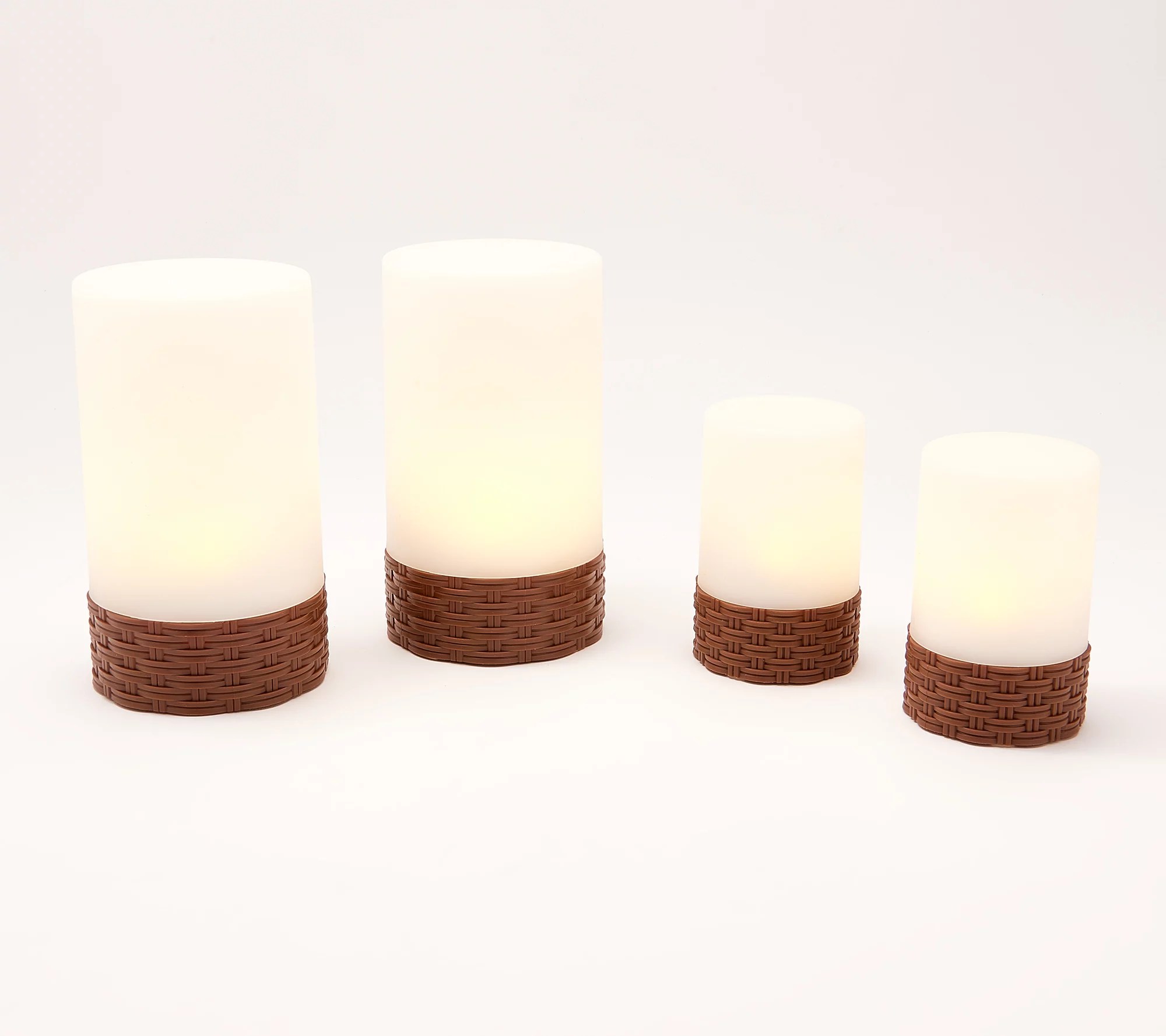 SafeHavenz Set of 4 White Light LED Solar Candles w/ Rattan Bases