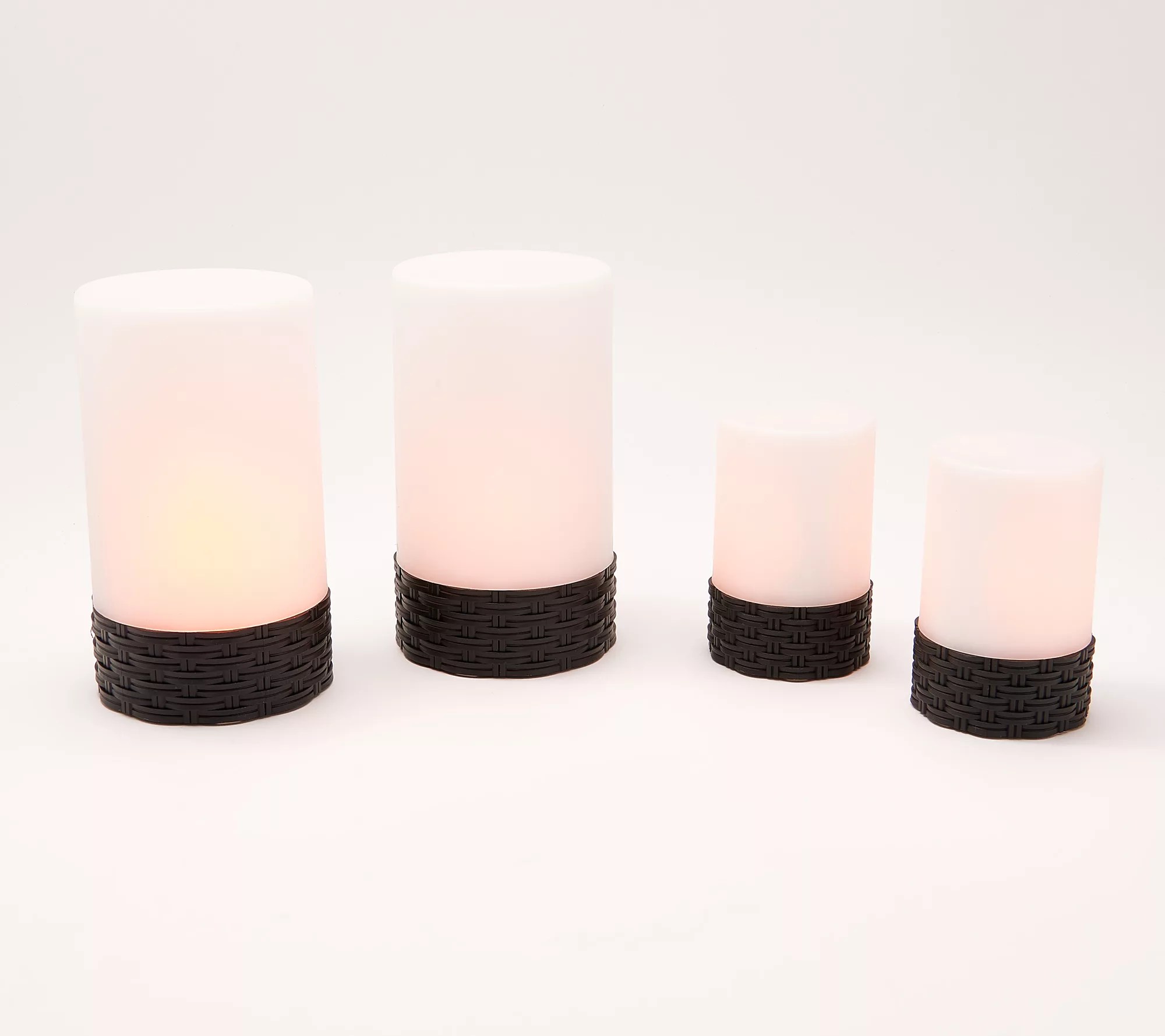 SafeHavenz Set of 4 Yellow Flickering LED Solar Candles w/ Rattan Bases