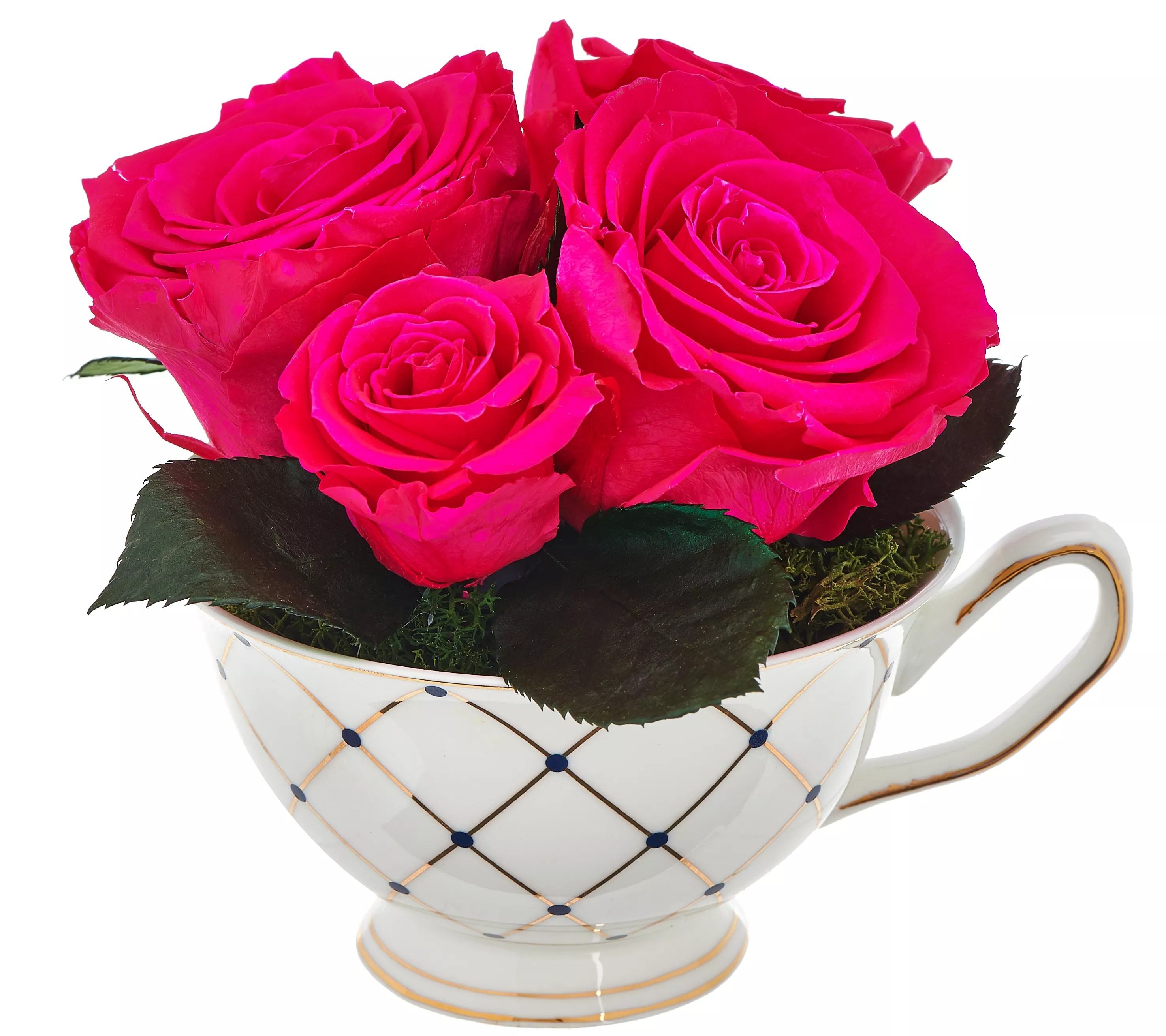 Luxe Bloom Preserved Roses with Decorative Tea Cup and Saucer