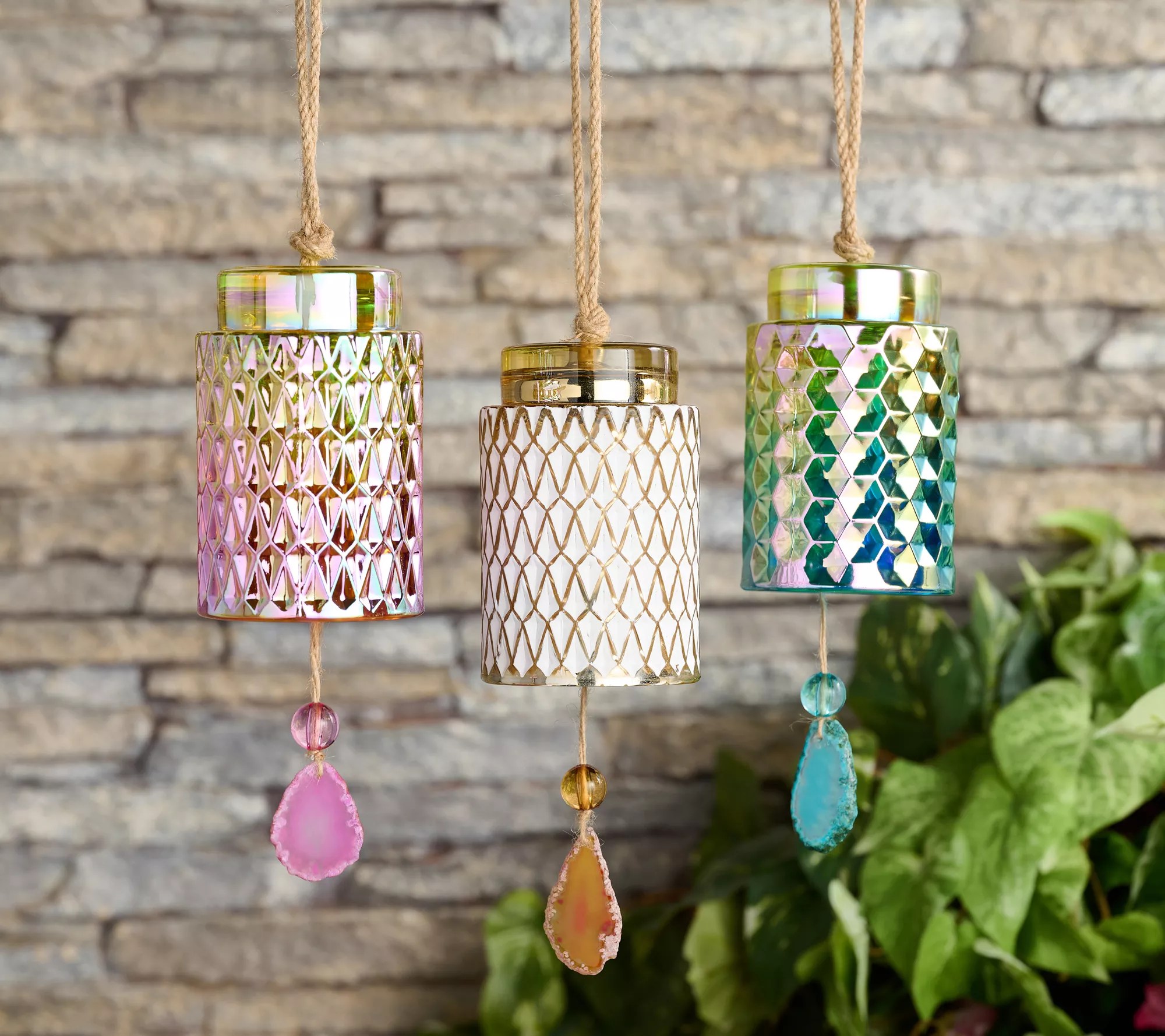 Evergreen Set of 3 Glass & Geode Wind Chime