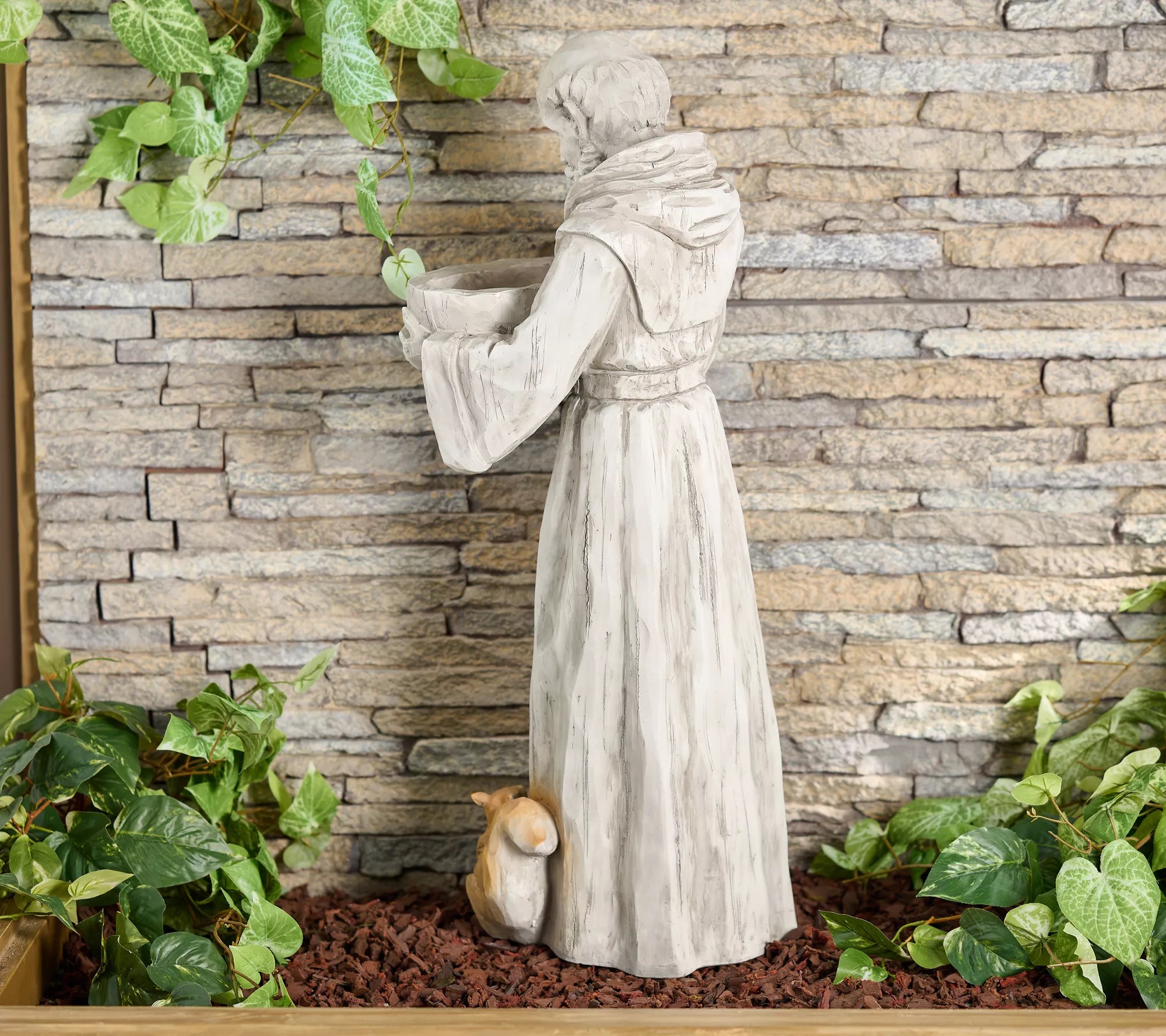Barbara King 34" Religious Garden Statuary With Birdfeeder