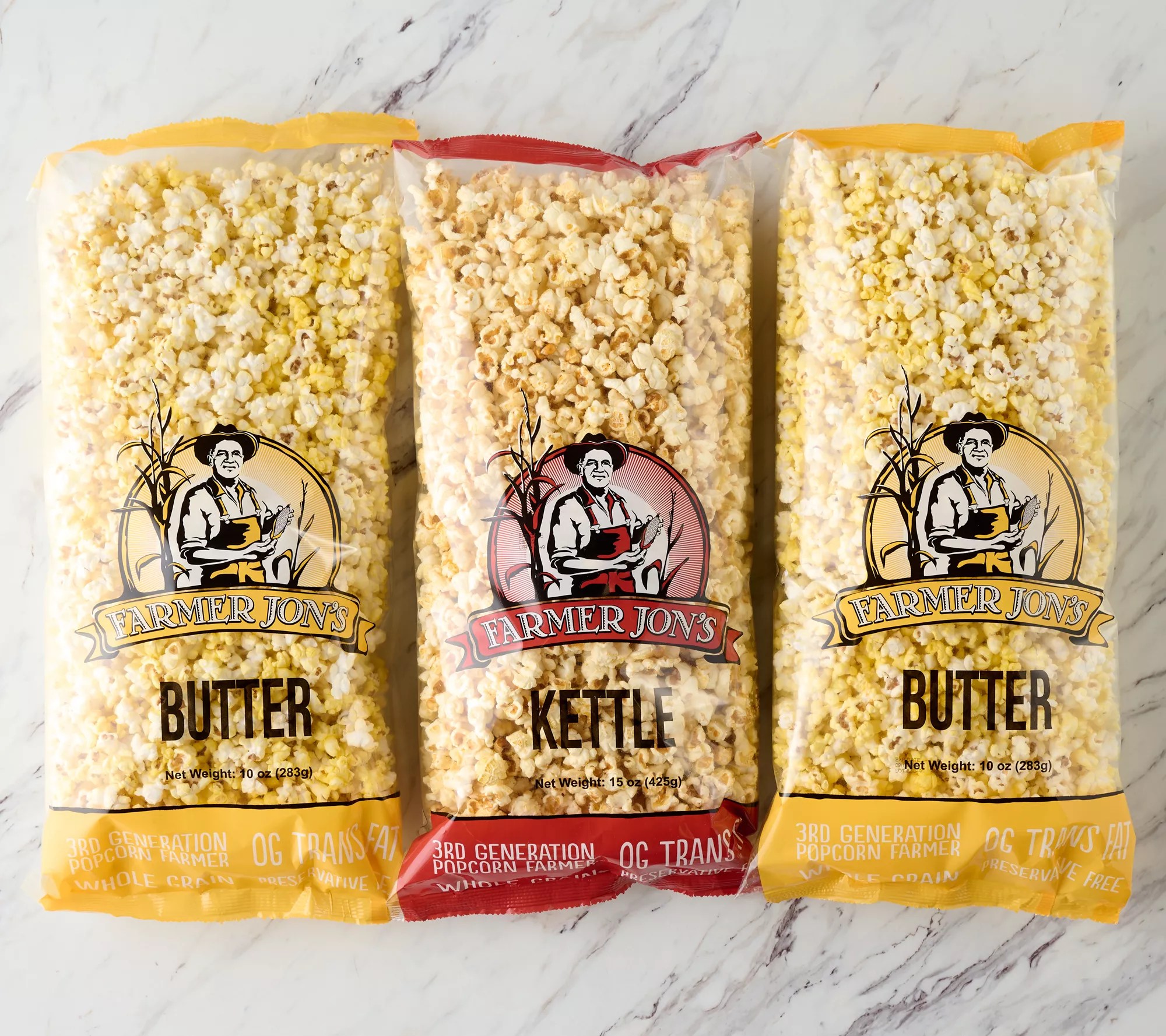 Farmer Jon's 3 Large Bags of Gourmet Popped Popcorn