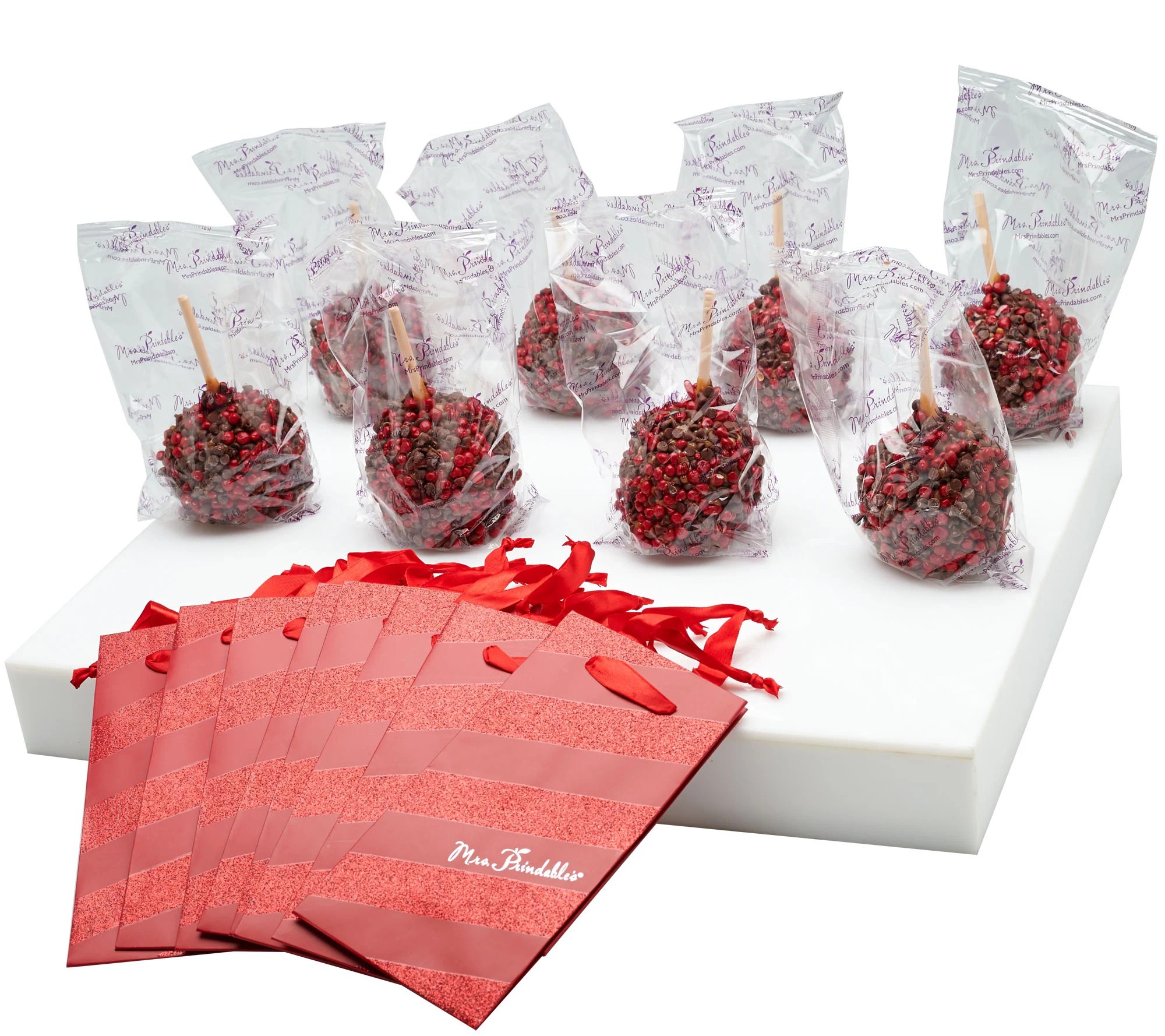 Mrs. Prindables 8 Individual Size Valentines Apples with Gift Bags