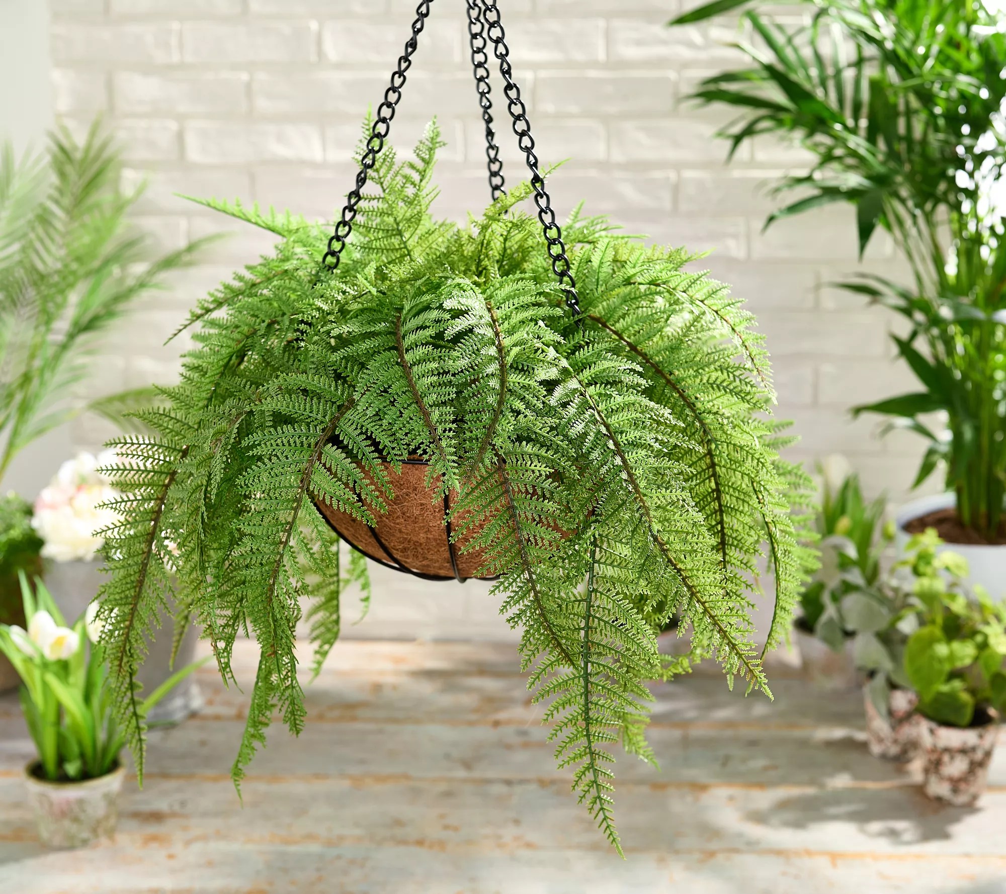 Garden Reflections 18" Faux Fern with Faux Soil Hanging Basket