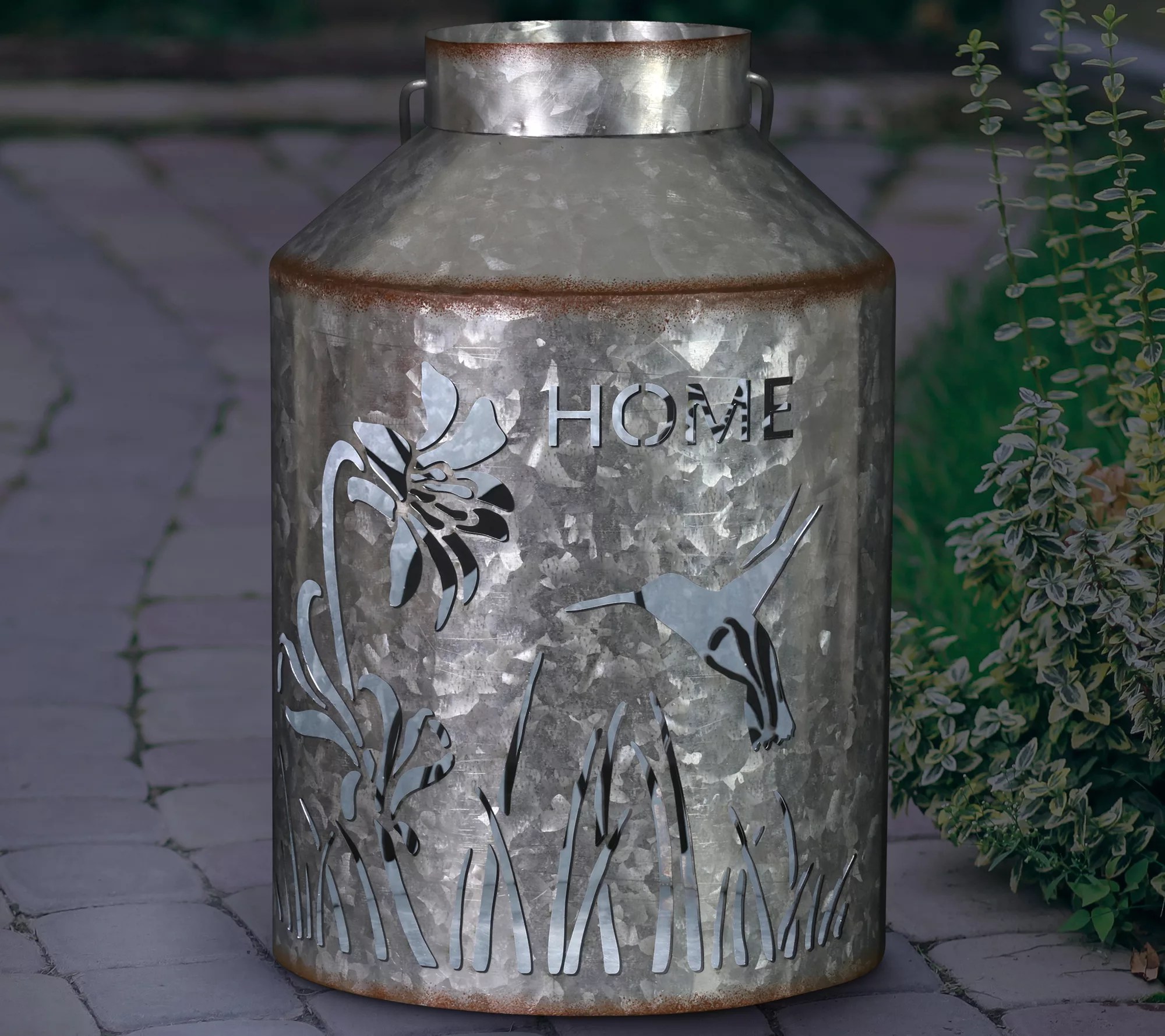 Exhart Solar Stamped Metal Hummingbird Lantern