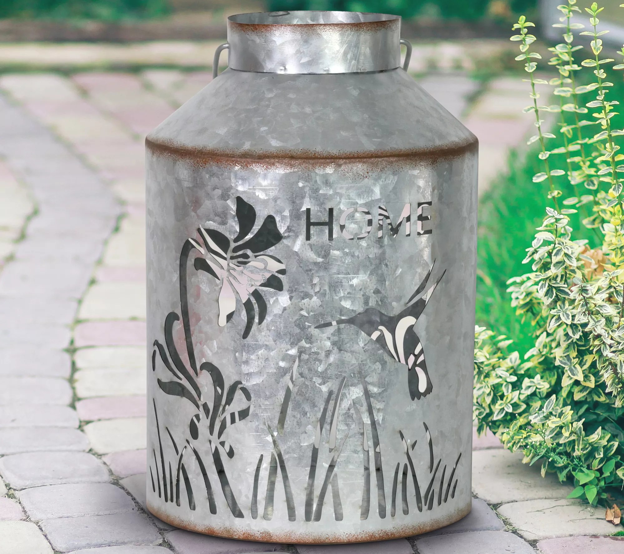 Exhart Solar Stamped Metal Hummingbird Lantern