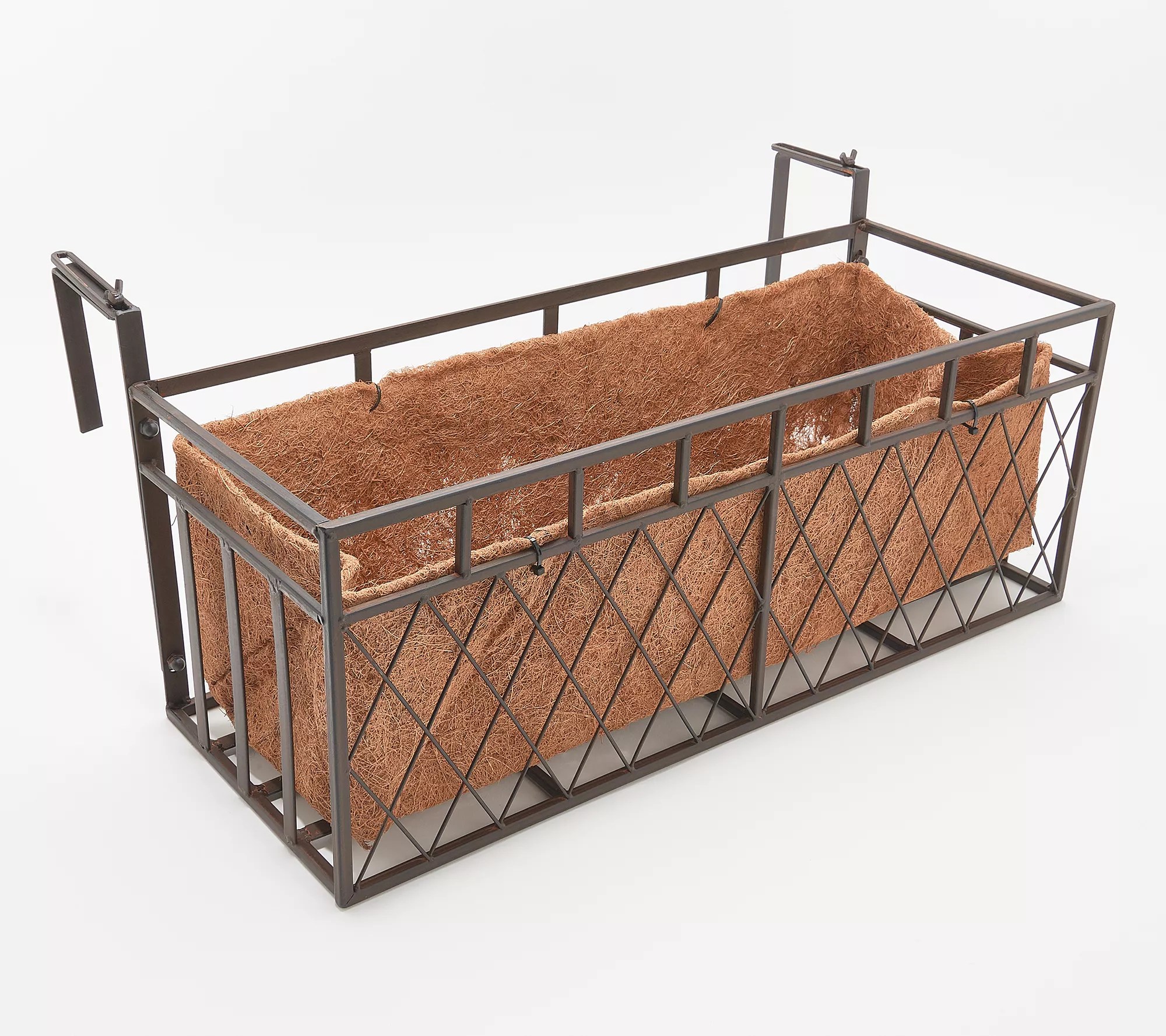 Plow & Hearth Large Wrought Iron Railing Planter with Coco Liner