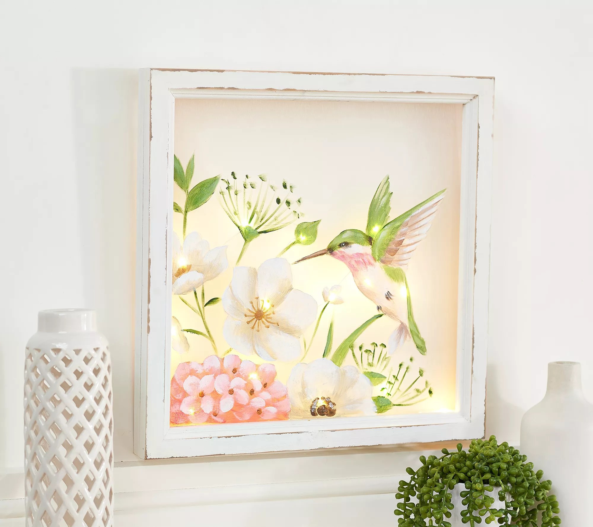 Plow & Hearth LED Hand Painted Wall Decor with Wooden Frame