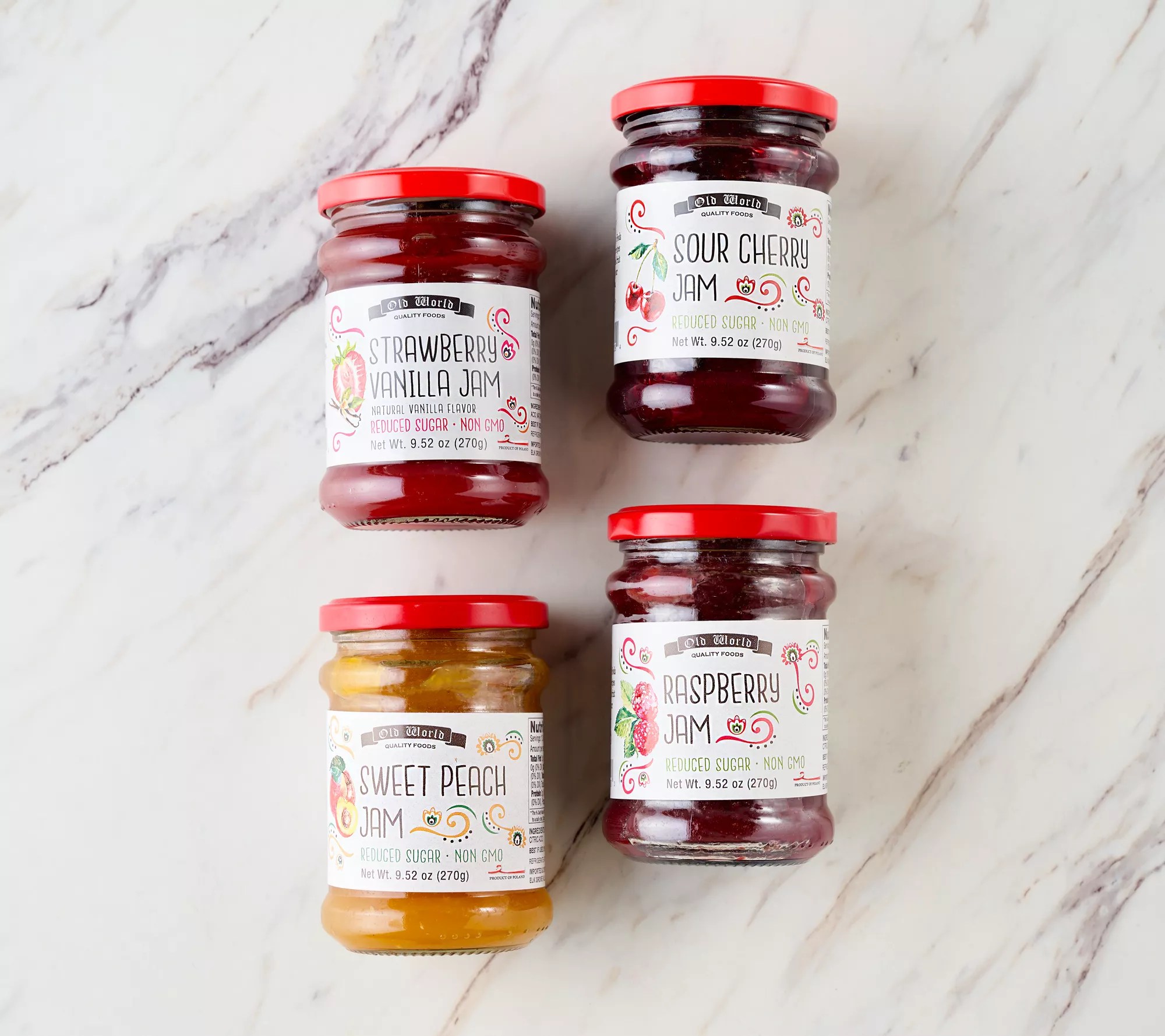 Old World Quality Foods (4) 9.5oz Jars of Gourmet Fruit Jam