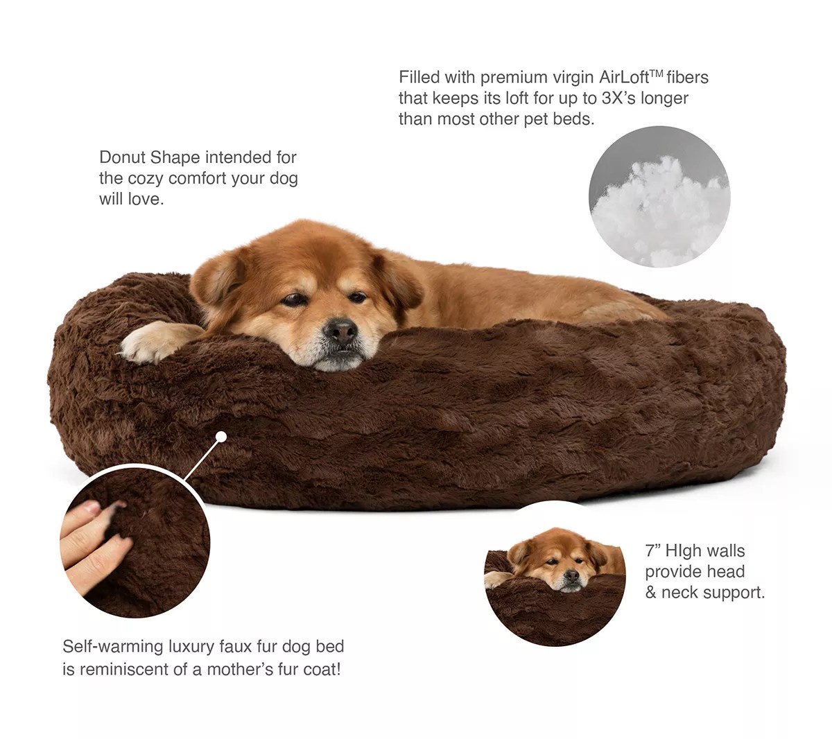 Best Friends by Sheri Donut Lux Fur Cuddler Dog Bed, 30x30"