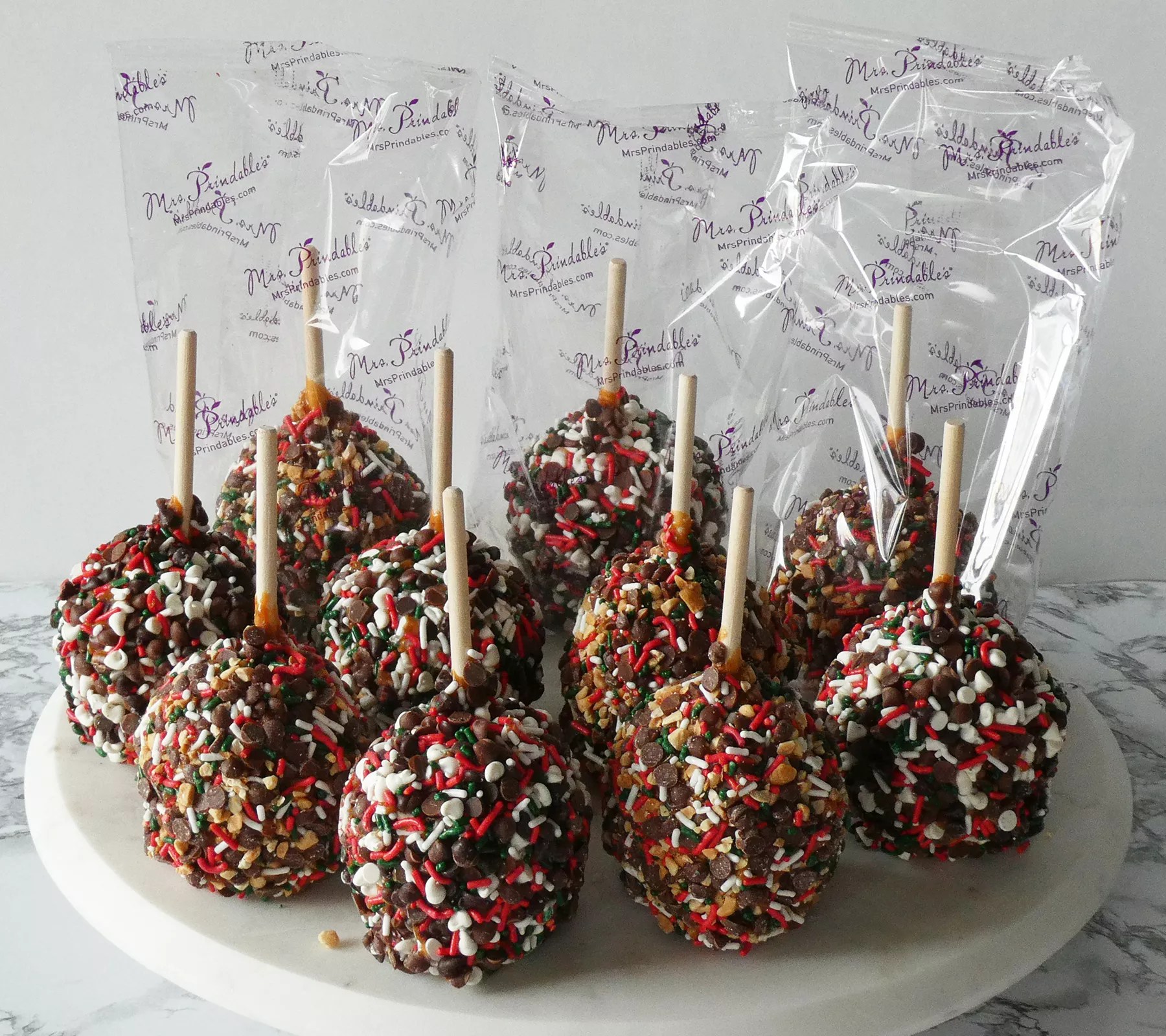SH12/9 Mrs. Prindables 10pc Individual Jingle Caramel Apples