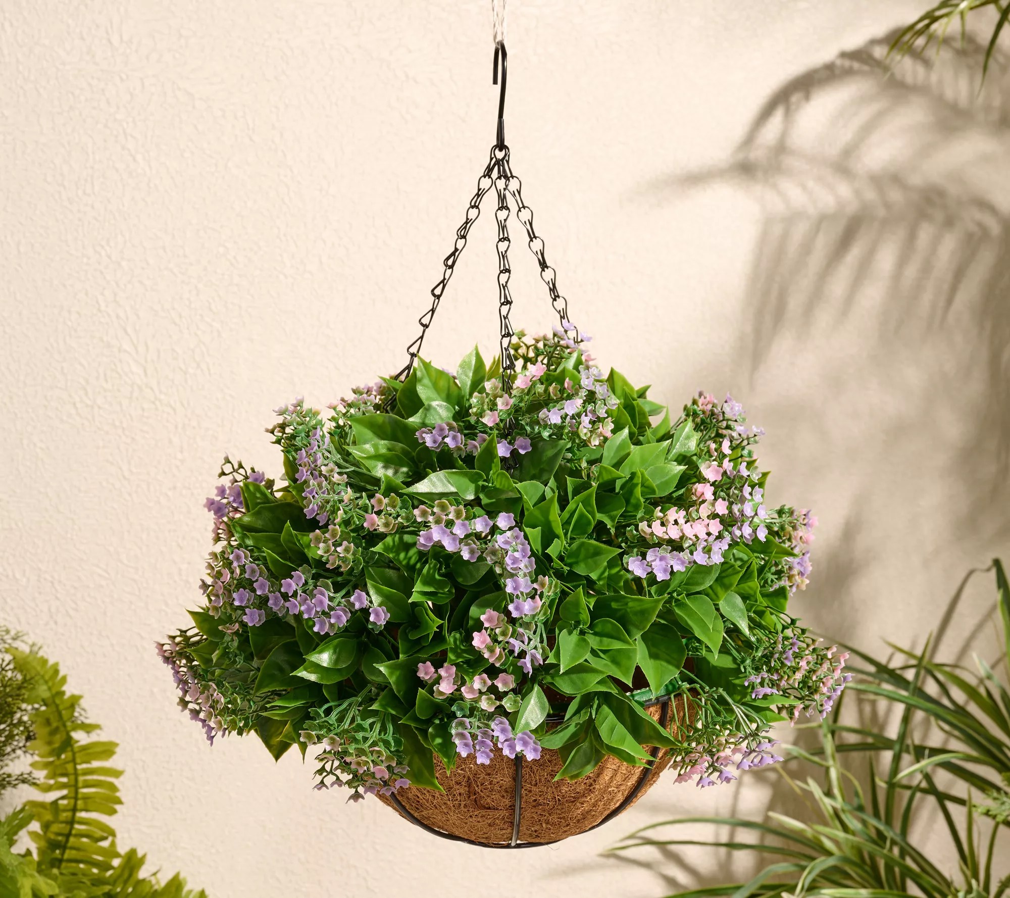 Wicker Park 15" Faux Laurel Leaf Wispy Flowers Hanging Bsket