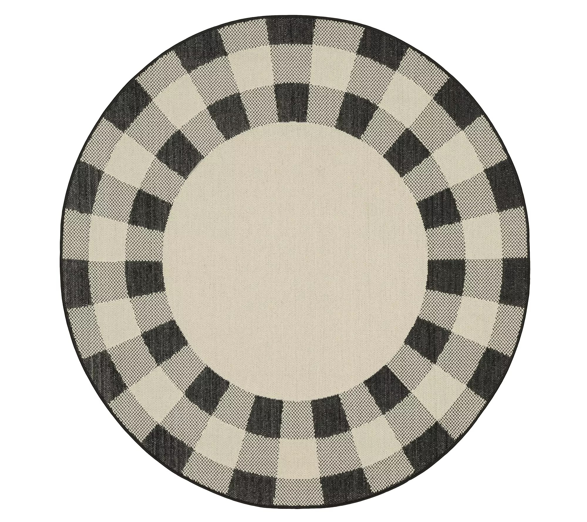 (QVC) Q2 Veranda Living 78" Round Farmhouse Plaid Indoor/Outdoor Rug