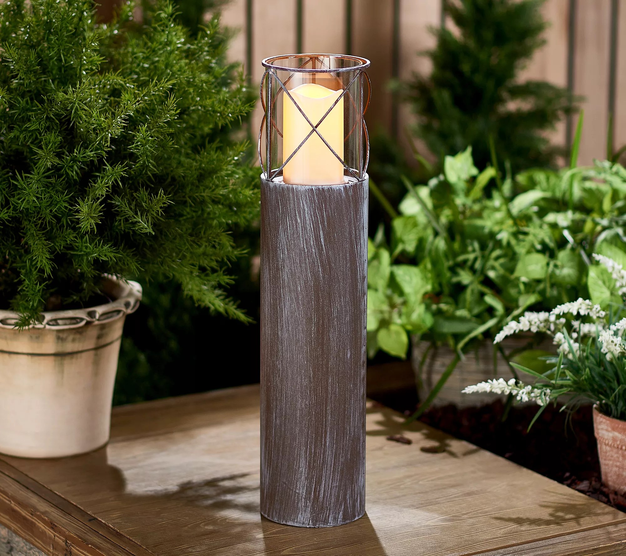 Garden Reflections 22" Tall Iron Candle Holder with LED Candle