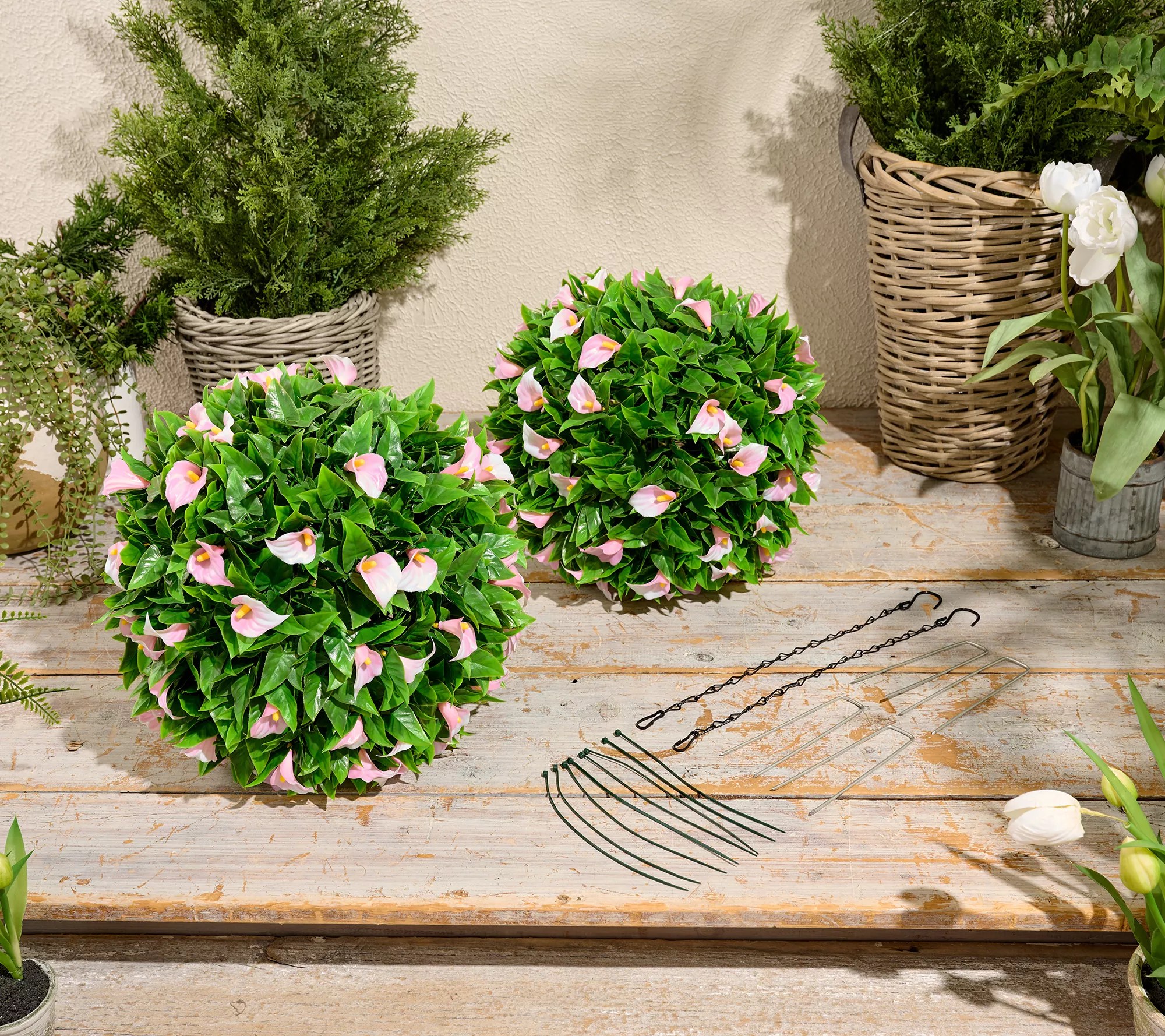 Wicker Park Set of (2) 15" Faux Calla Lily Garden Spheres