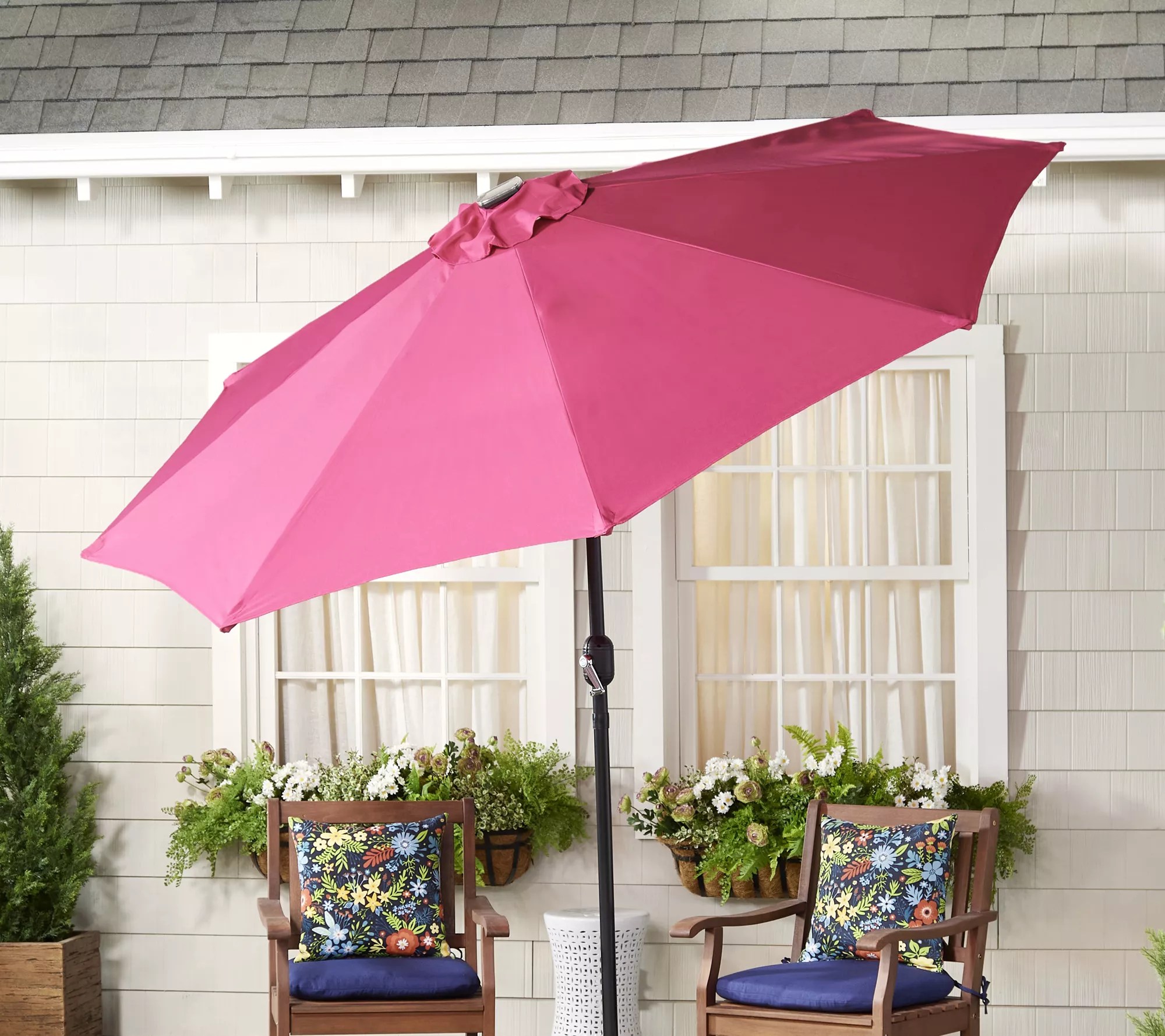 "As Is" Garden Reflections 9' Solar Patio Tilt Umbrella with Cover