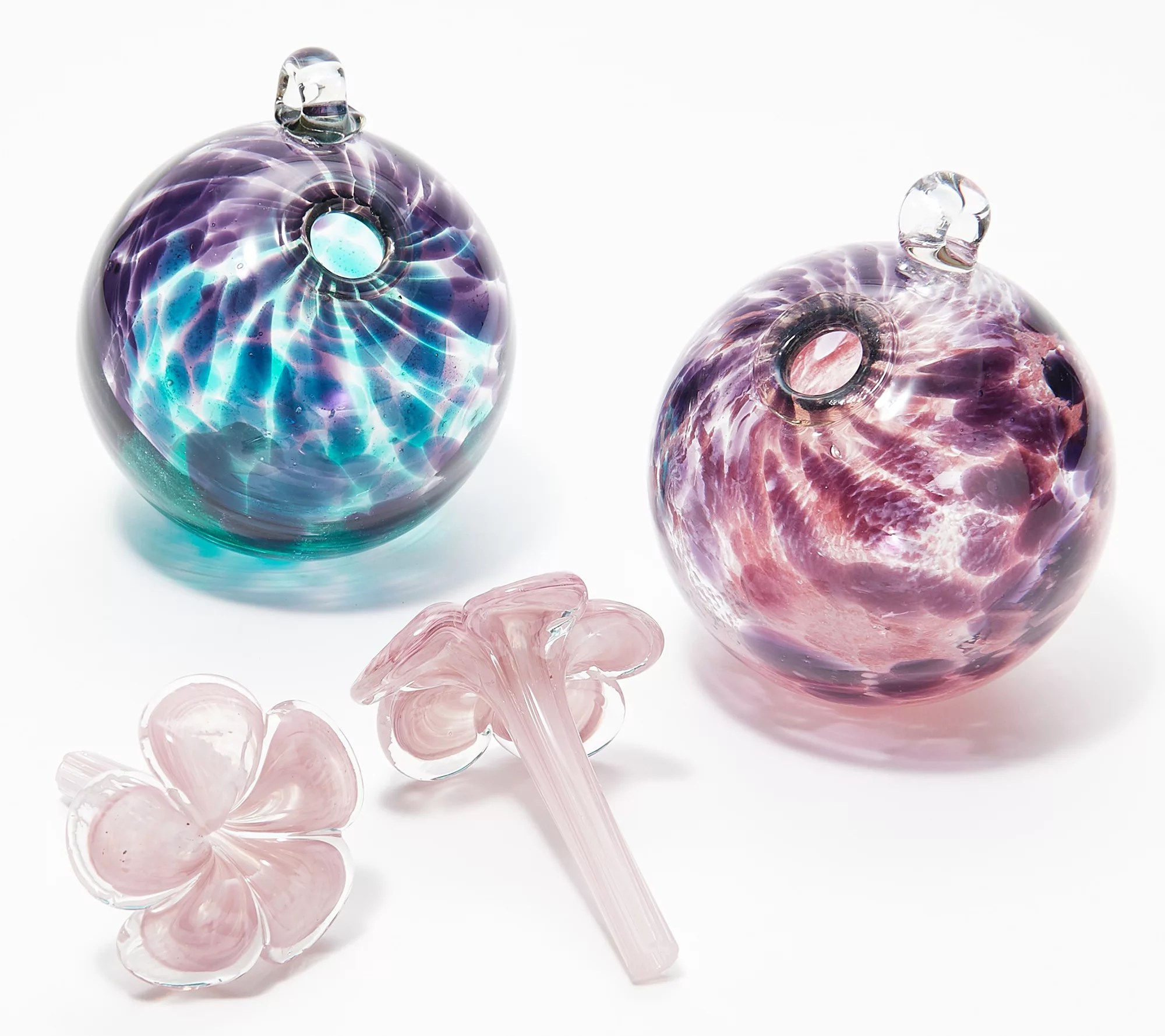 Barbara King Set of 2 Art Glass Hummingbird Feeders