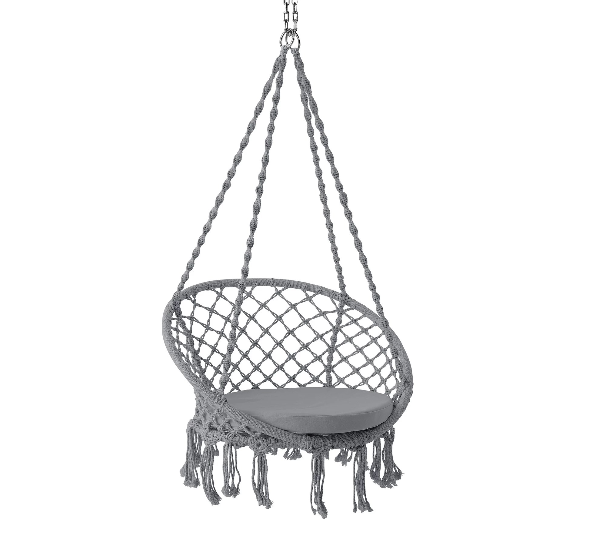 Bliss Hammocks Macrame Hanging Cotton Rope Swing Chair with Fringe
