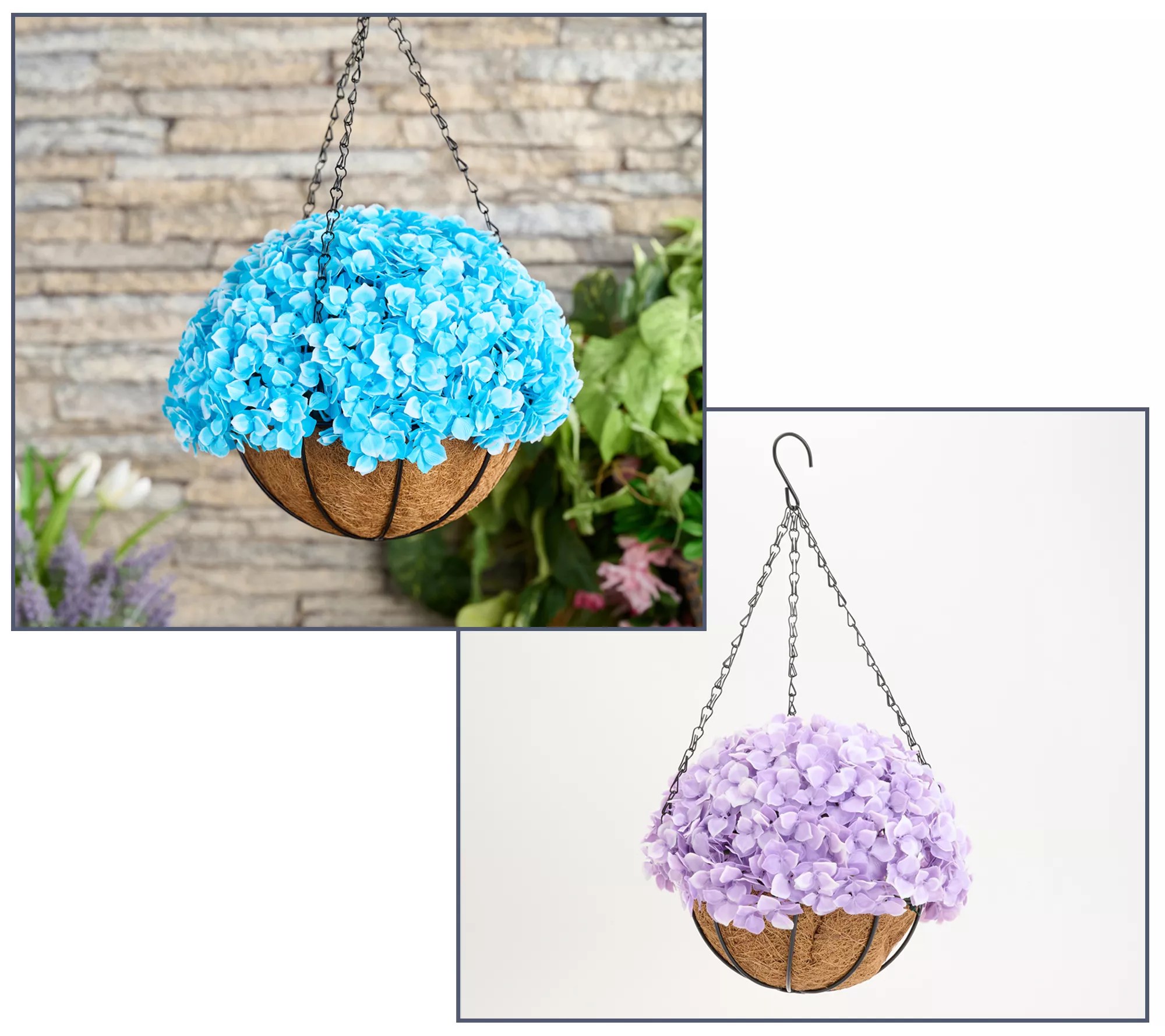 Wicker Park 11" or 13" Faux Hydrangea Indoor/Outdoor Hanging Basket