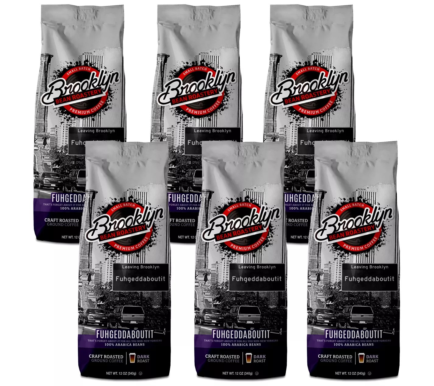 Brooklyn Bean Six 12oz Bags Fuhgeddaboutit Dark Roast Coffee