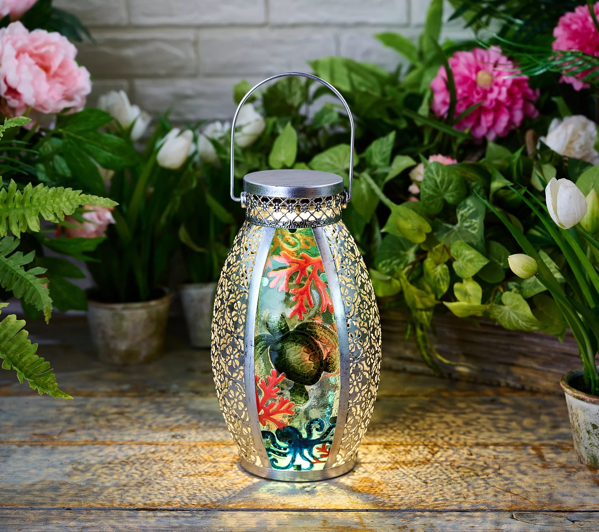 Barbara King 16" Illuminated Coastal Pressed Glass Lantern