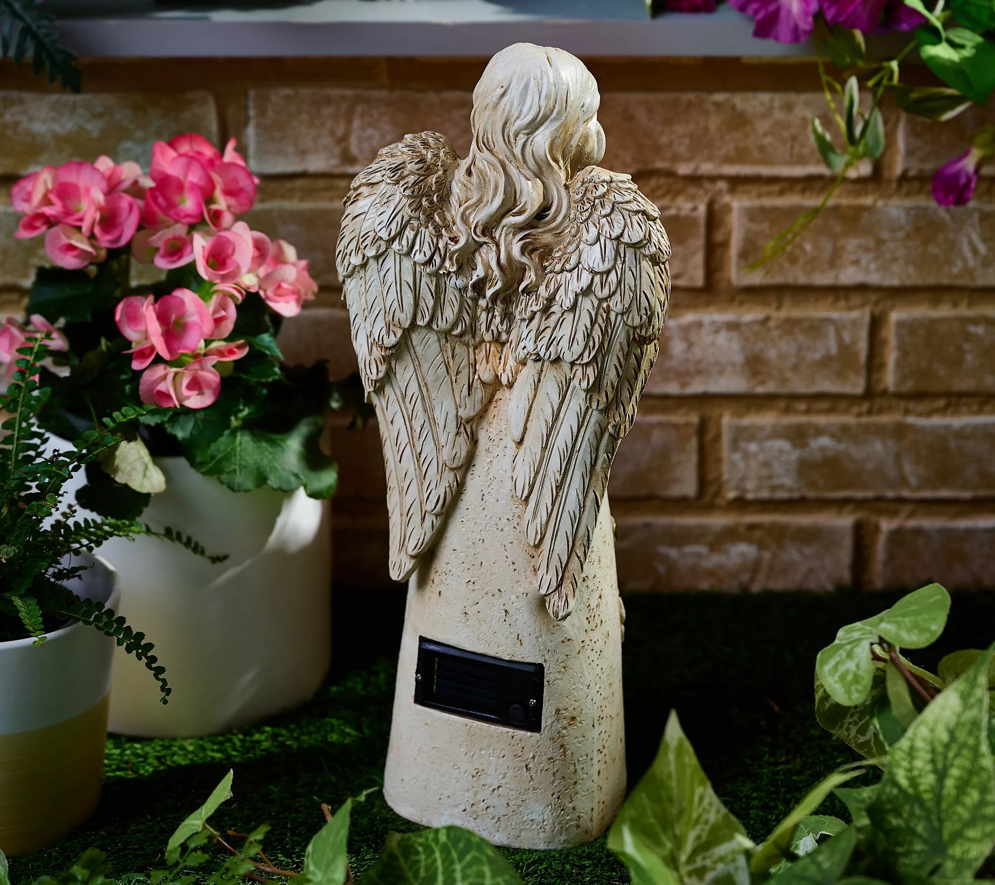 SafeHavenz 14.5" Solar Angel Garden Statue with Painted Flowers