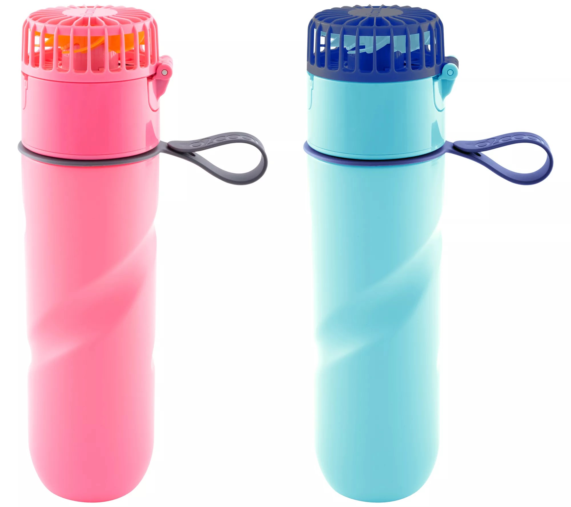 O2Cool Set of 2 Breezy Sip Water Bottles with BuiltIn Portable Fans