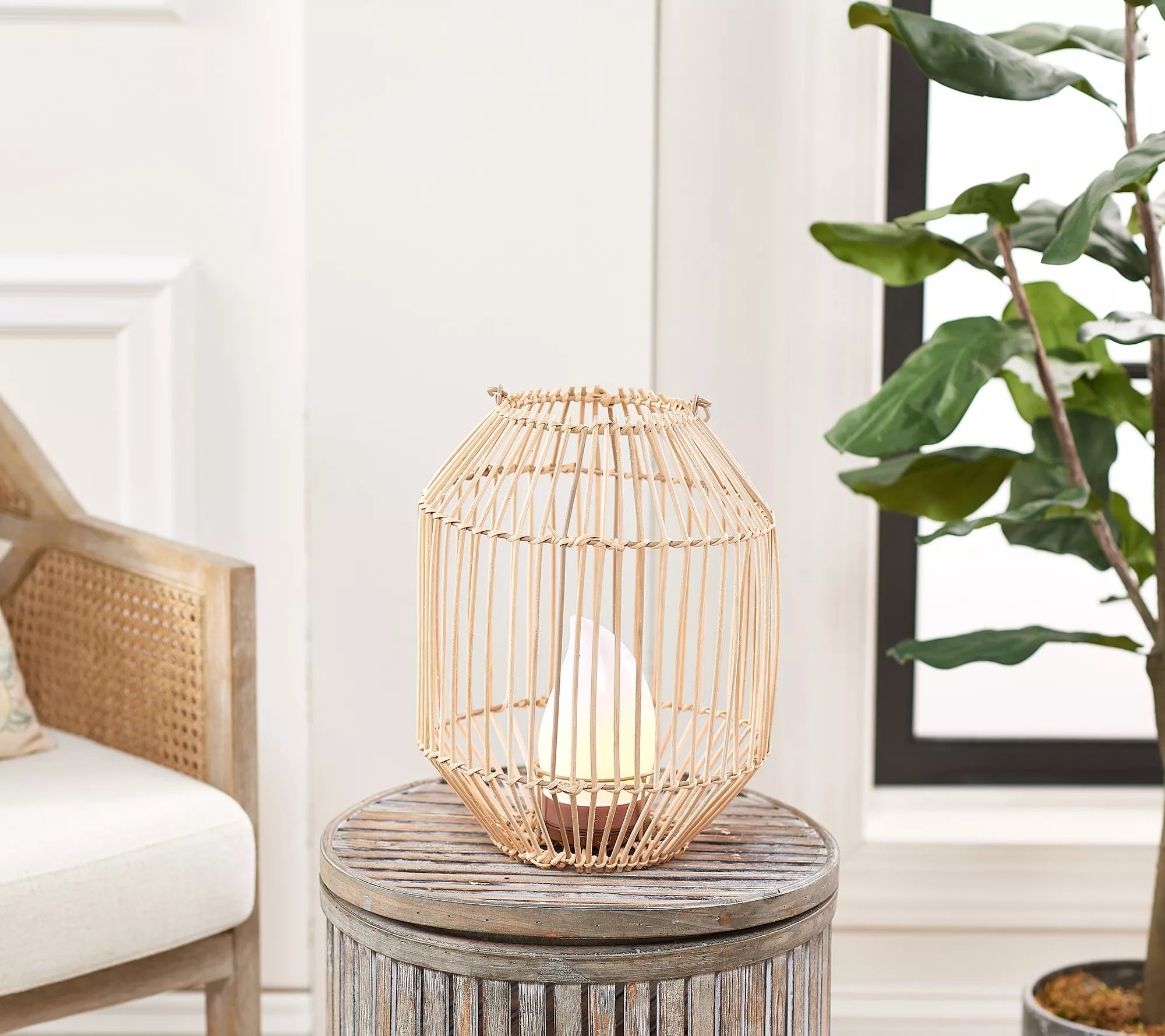 "As Is" Barbara King 13" Rattan Lantern with Tiki Flame & Remote