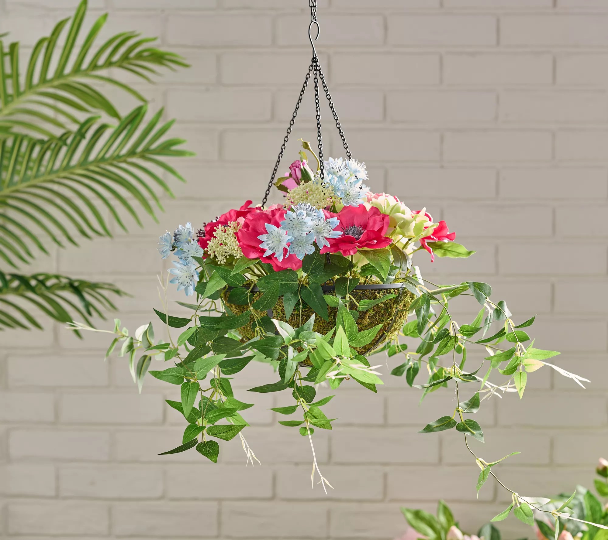 Barbara King 15" Indoor/ Outdoor Mixed Faux Floral Hanging Basket