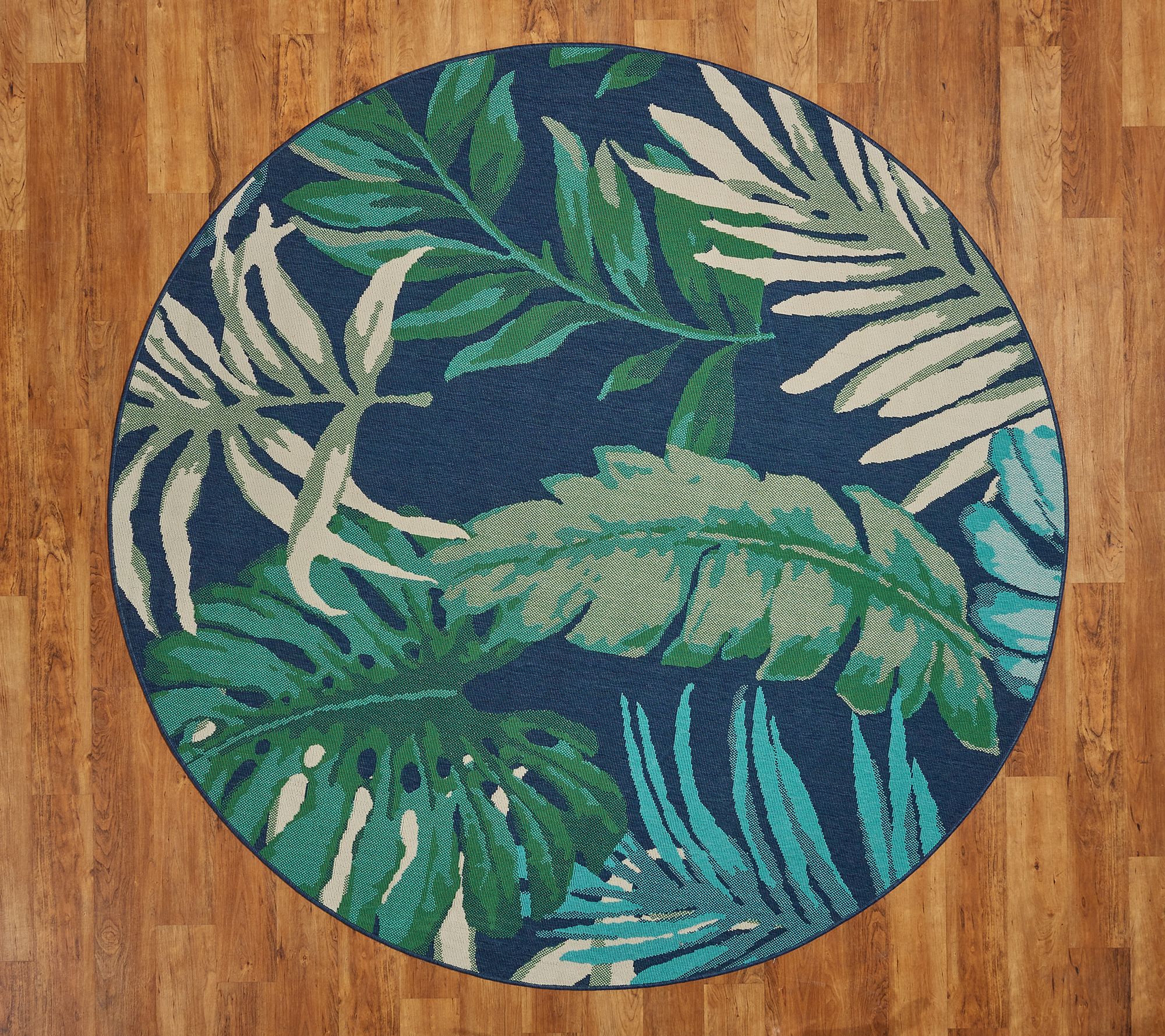 "As Is" Tommy Bahama 94" Round Palm Leaves Indoor/ Outdoor Rug