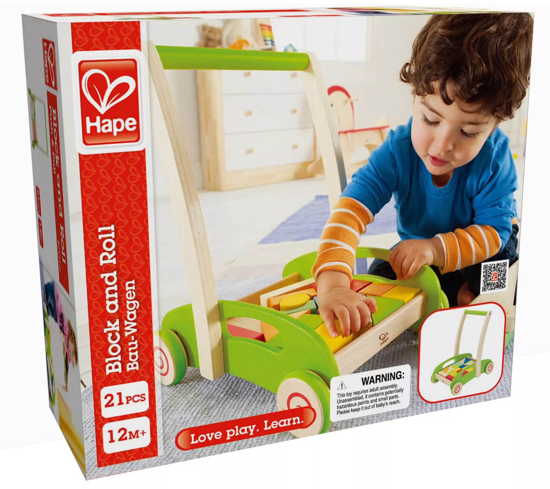 Hape Block & Roll Cart Toddler Push & Pull Toy