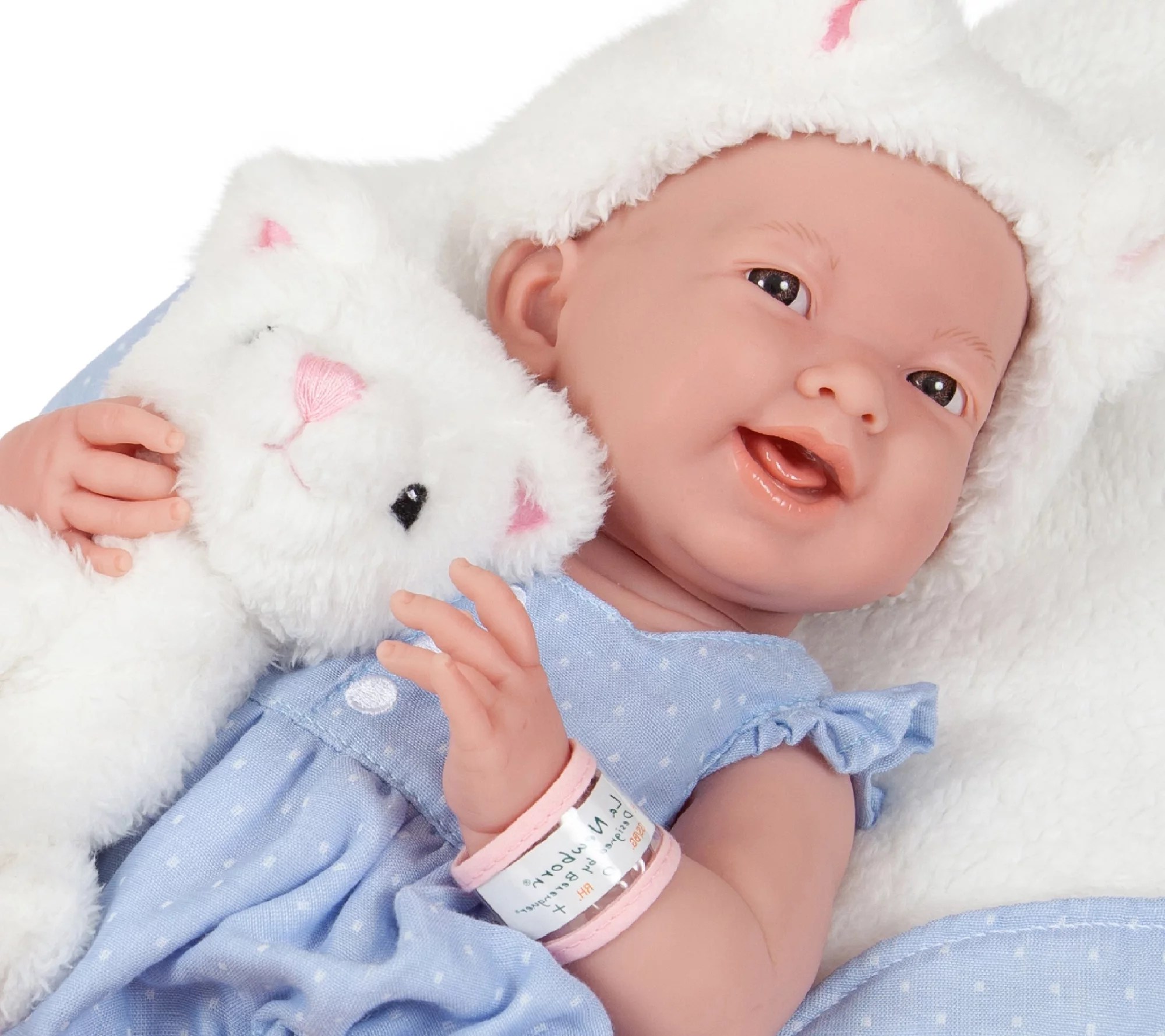 JC Toys La Newborn 15" Real Girl Baby Doll BlueOutfit and Cat