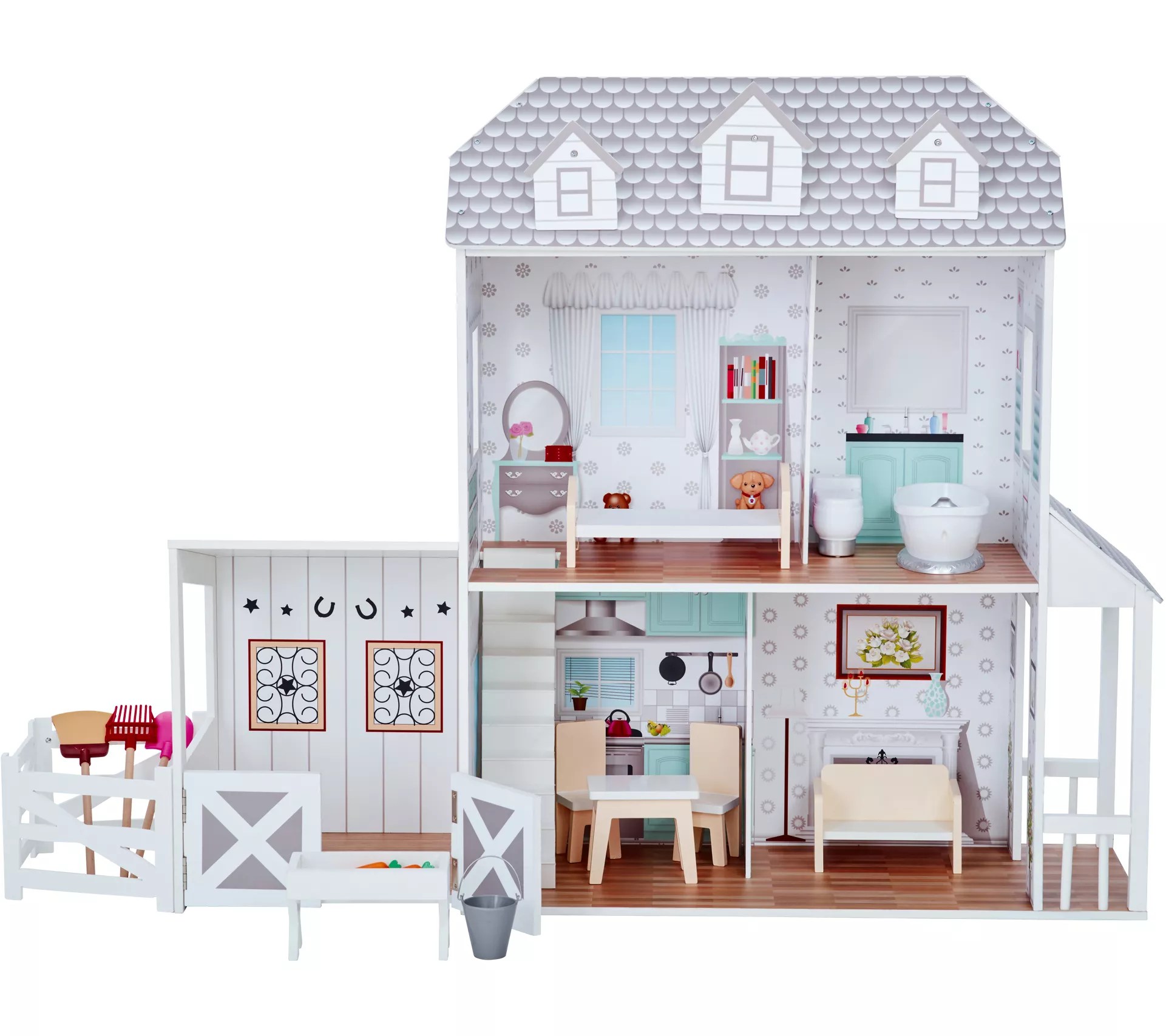 Dreamland Farmhouse 12" Doll House White/Grey