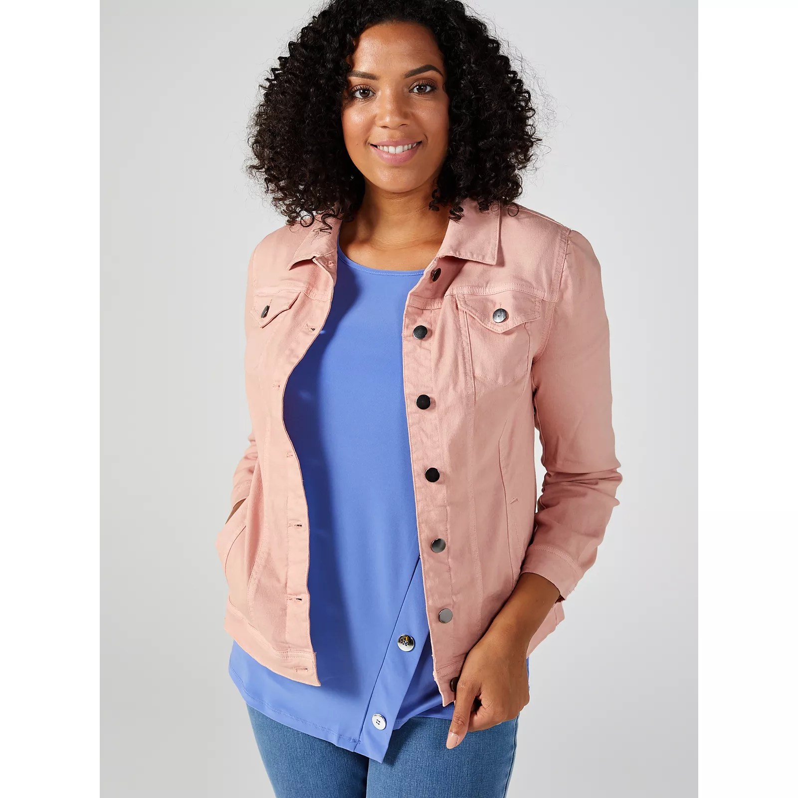 Long Sleeve Stretch Denim Jacket by Nina Leonard QVC UK