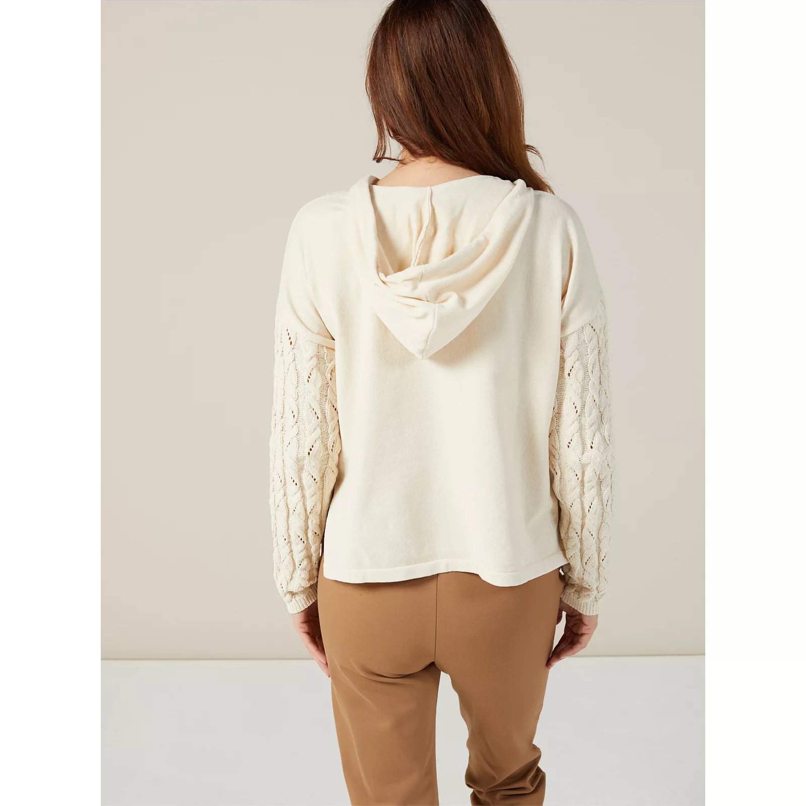 Outlet WynneLounge Cozy Comfort Hoodie with Cable Sleeve Detail QVC UK