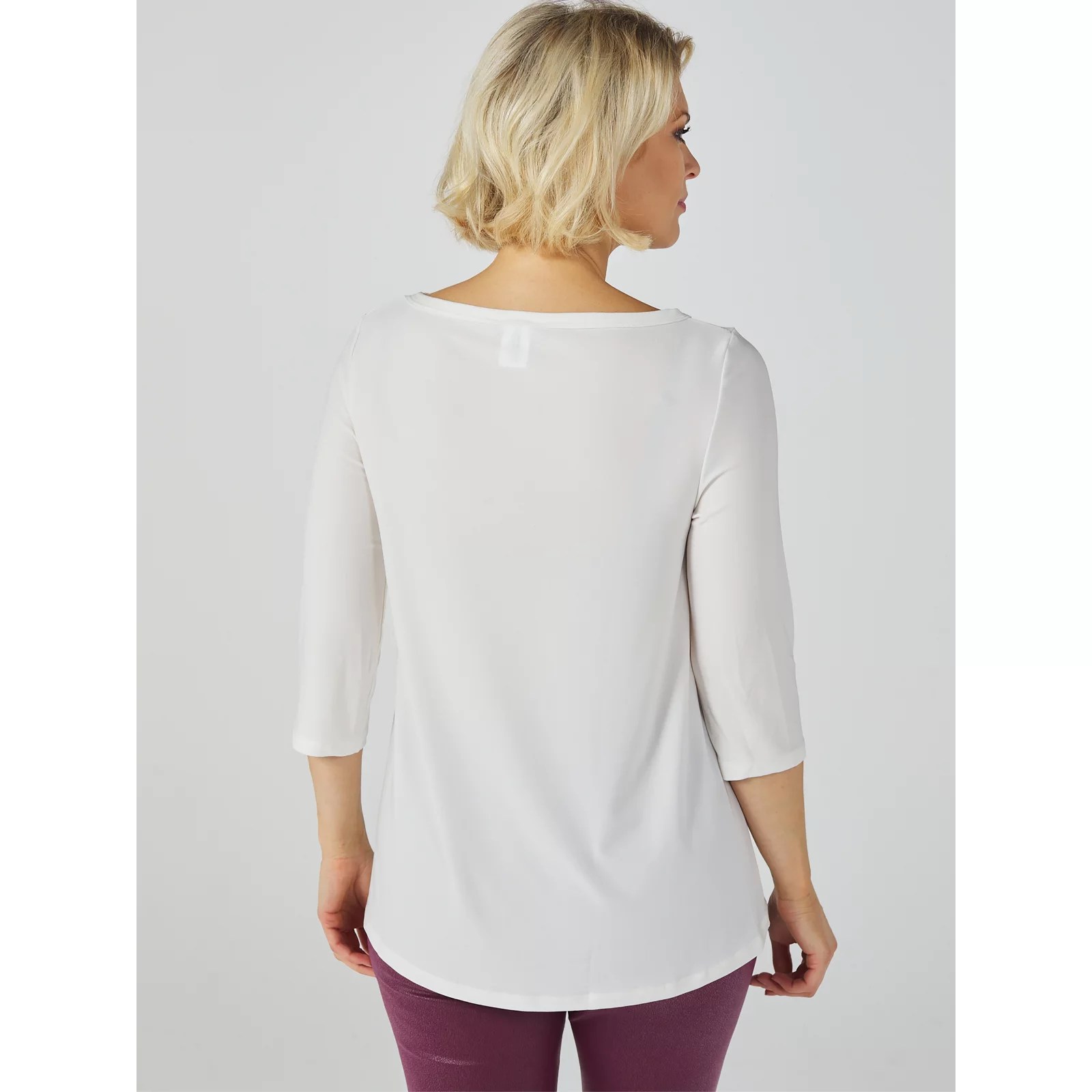 Kim Co Wellness 3/4 Sleeve Wide Neck Top QVC UK