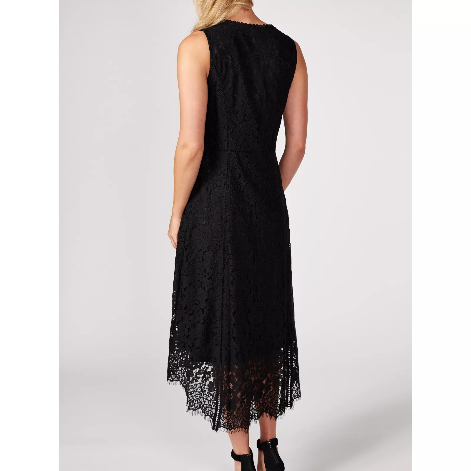 Isaac Mizrahi Live Sleeveless Maxi Dress with Hi Lo Hem & Lace Detail