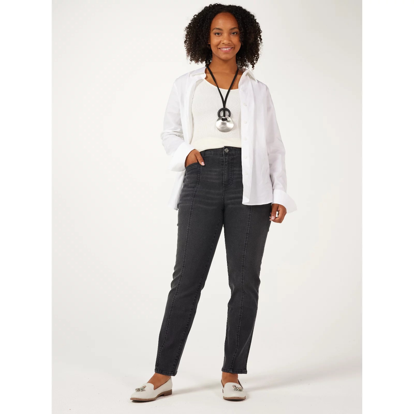 Marla Wynne Denim Seamed Straight Leg Jean Regular QVC UK