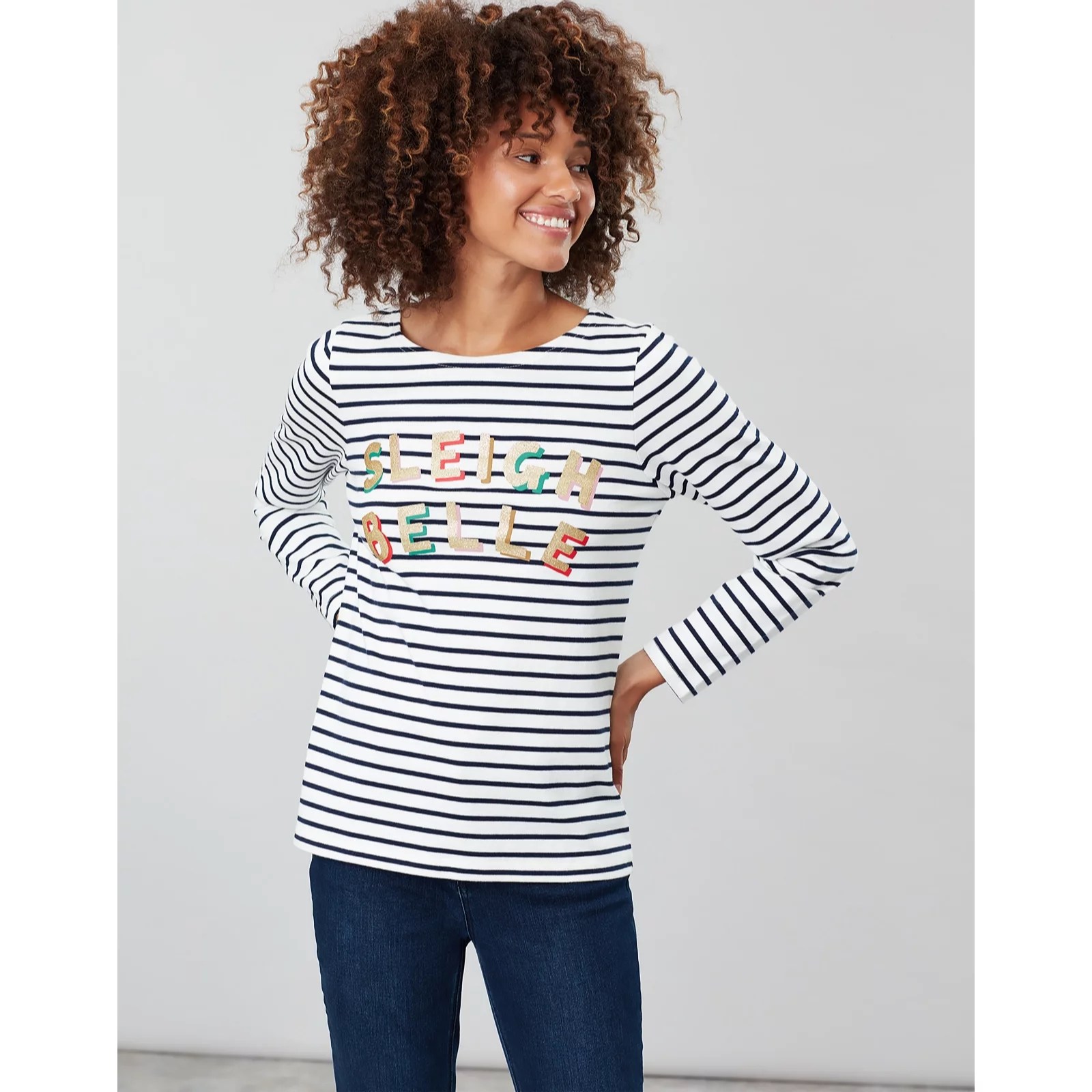 Joules Festive Print Harbour Long Sleeve Top QVC UK