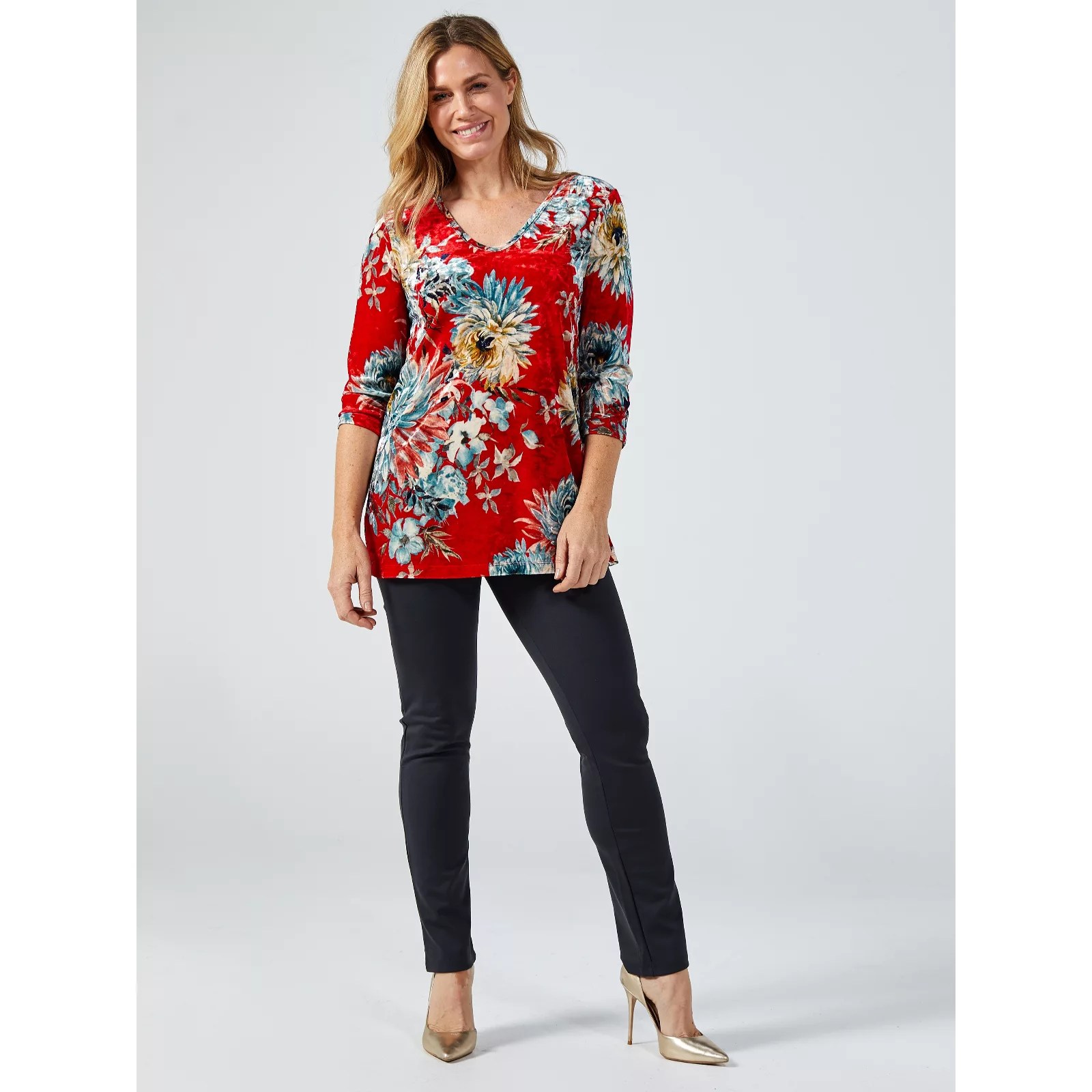 Kim & Co Velvet 3/4 Sleeve Tunic QVC UK
