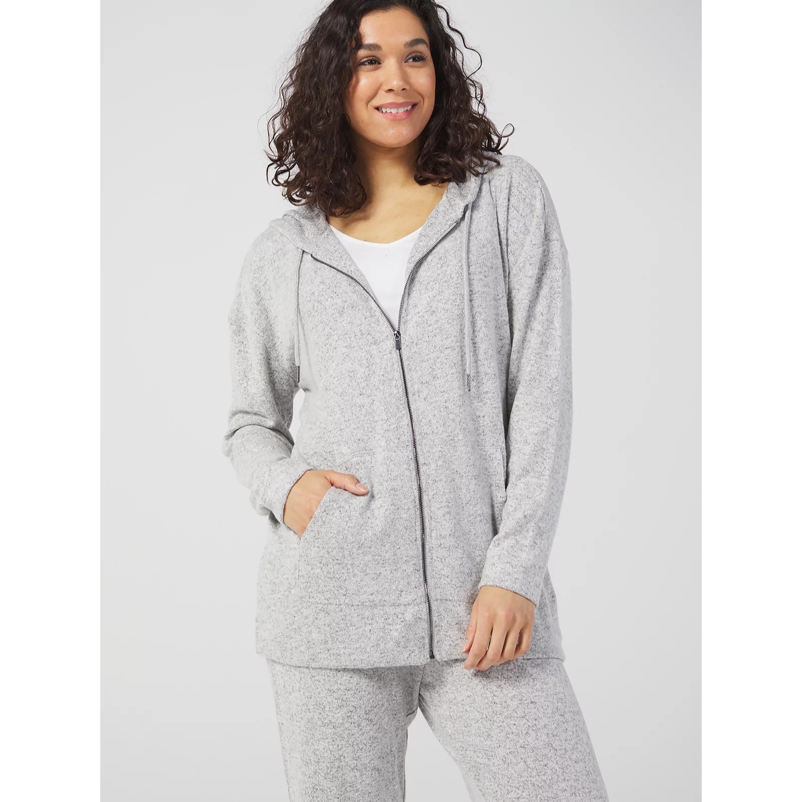 H Halston Studio Light Knit Zip Up Hooded Top QVC UK