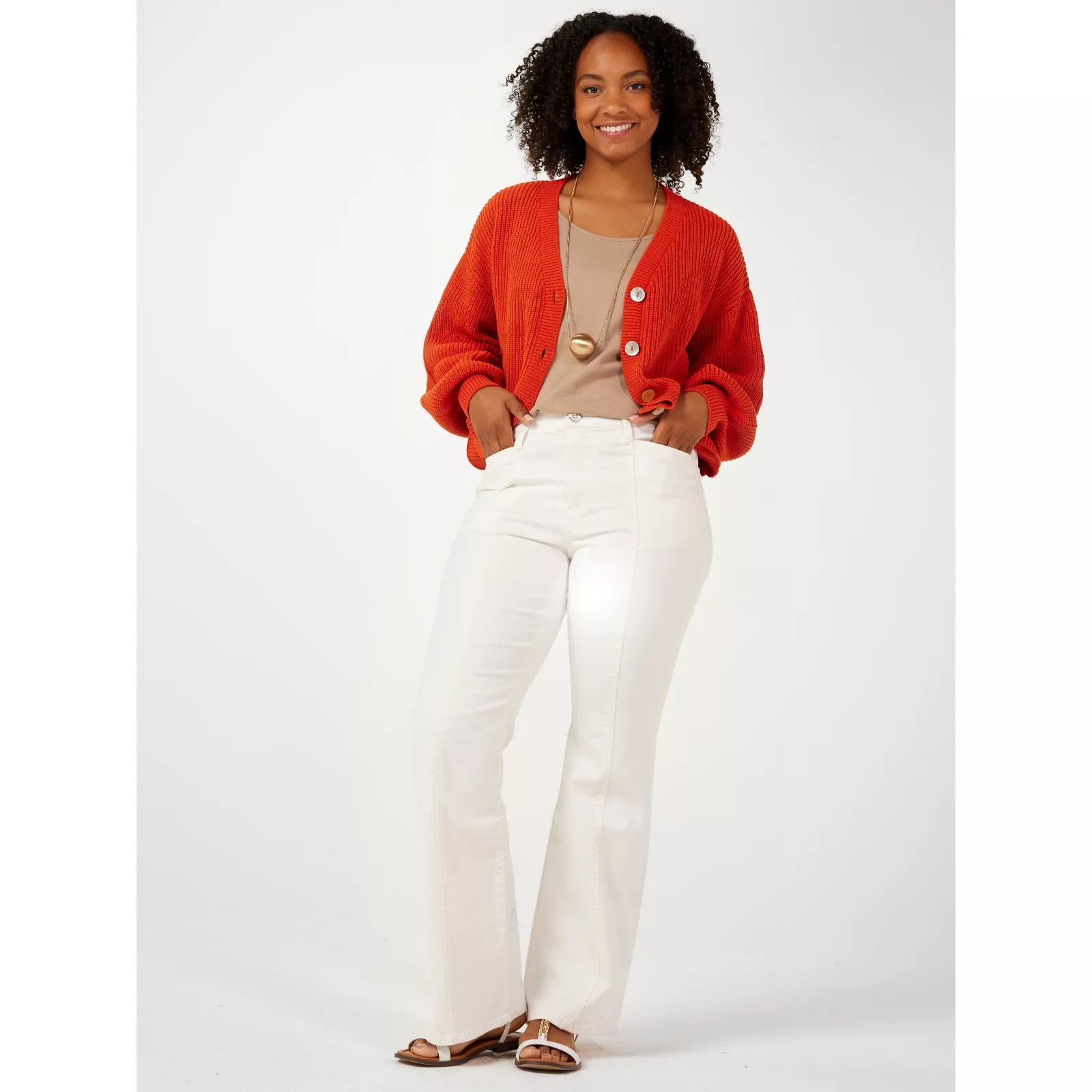 Wynne Denim Seamed Flared Leg Jean Regular Off White QVC UK