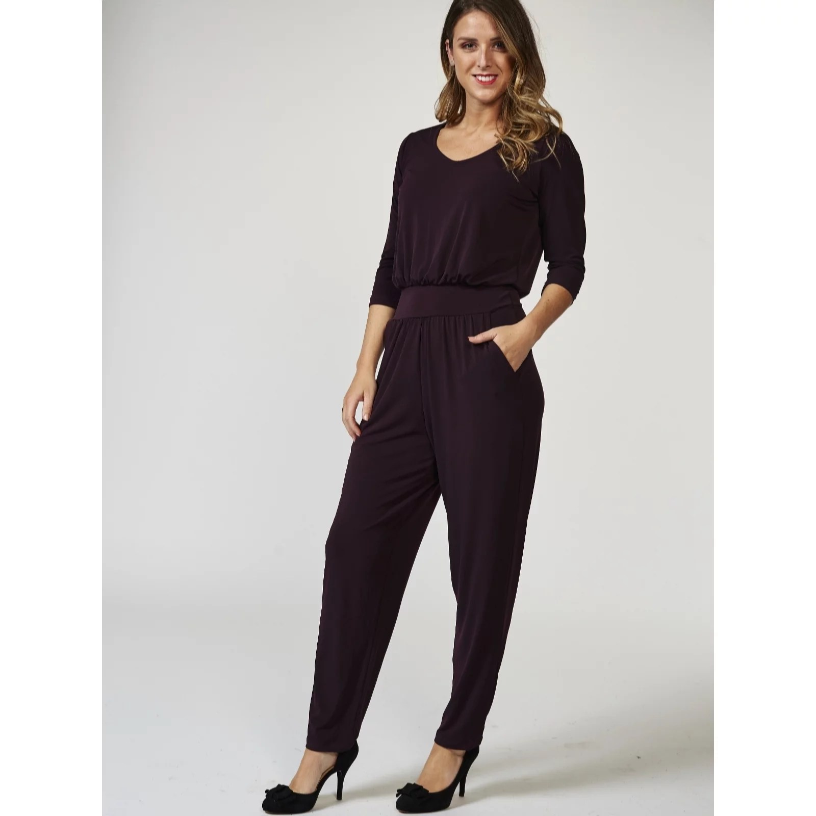 Outlet Kim & Co Brazil Jersey 3/4 Sleeve Jumpsuit Petite QVC UK