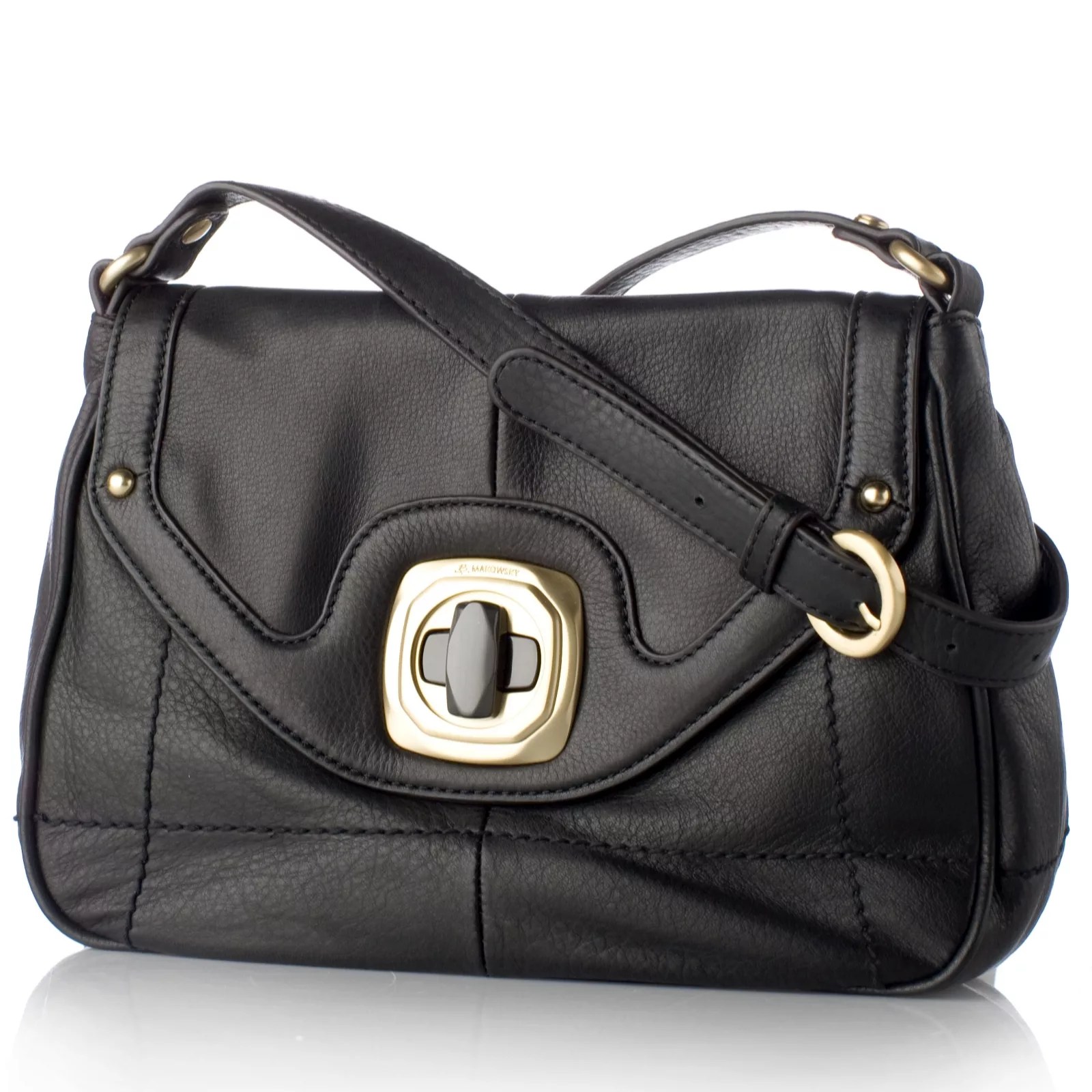 B Makowsky Leather Flap Top Cross Body Bag with Lock Hardware QVC UK