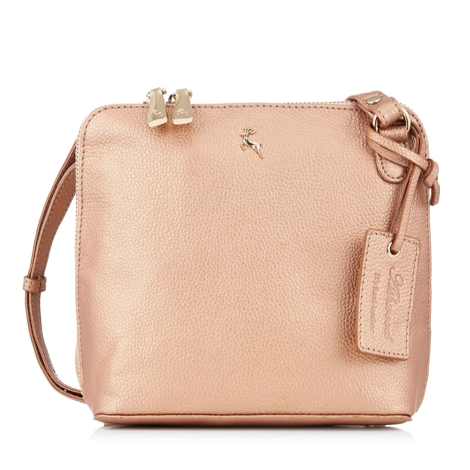 Ashwood Mini Leather Double Zip Crossbody Bag QVC UK