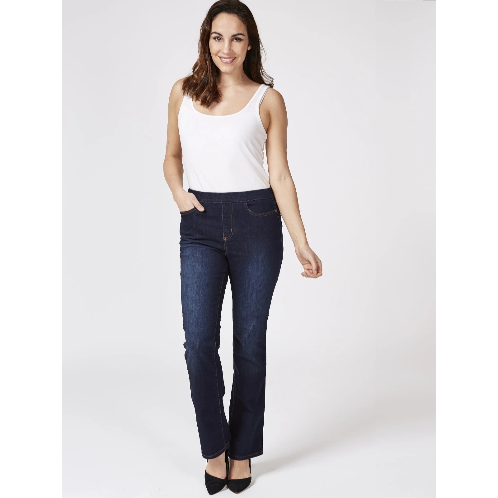 Outlet Denim & Co. Modern Denim Lightly Boot Cut Jeans Petite QVC UK